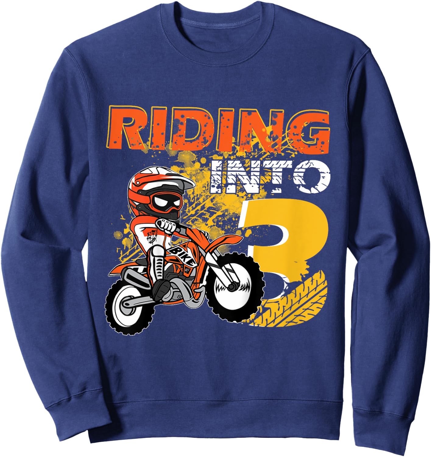 Kids Riding Into 3 Years Old Dirt Biker 3rd Birthday Boys Kids Sweatshirt - Sweatshirt | Navy