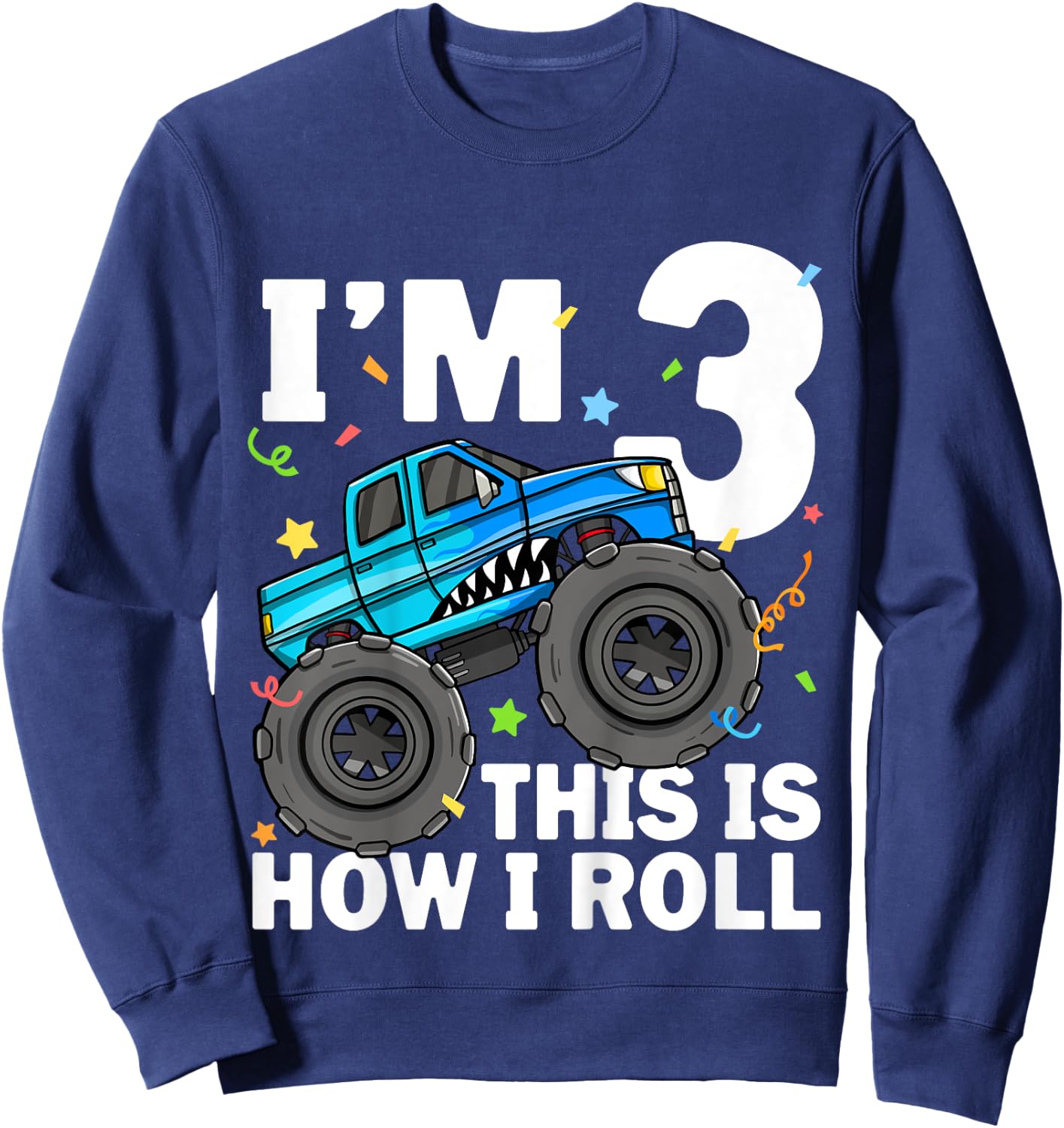 Kids Monster Truck Shark 3rd Birthday Boy Toddler 3 Three Sweatshirt - Sweatshirt | Navy