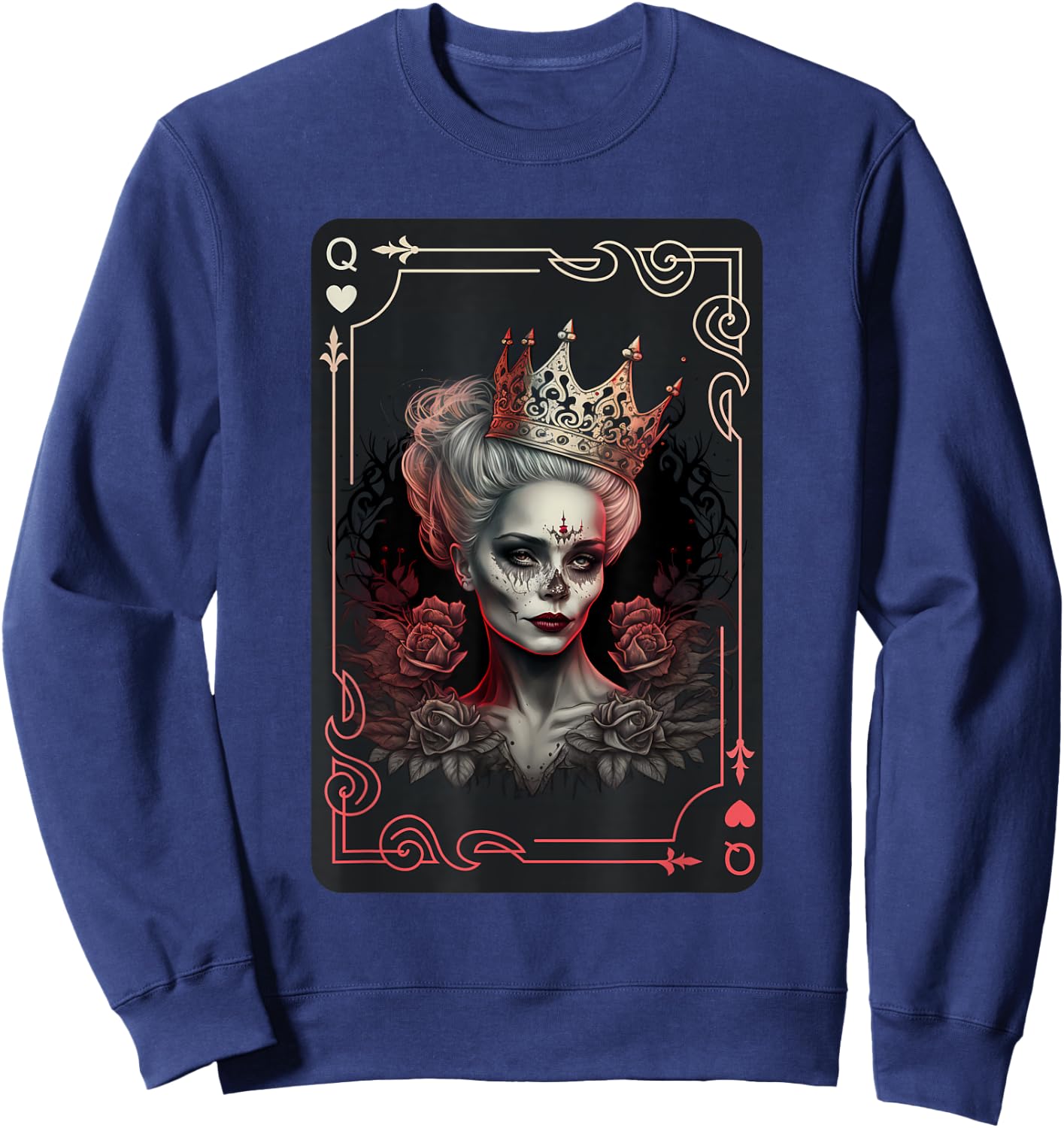 Queen of Hearts Gothic Poker Card Game Halloween Creepy Sweatshirt - Sweatshirt | Navy