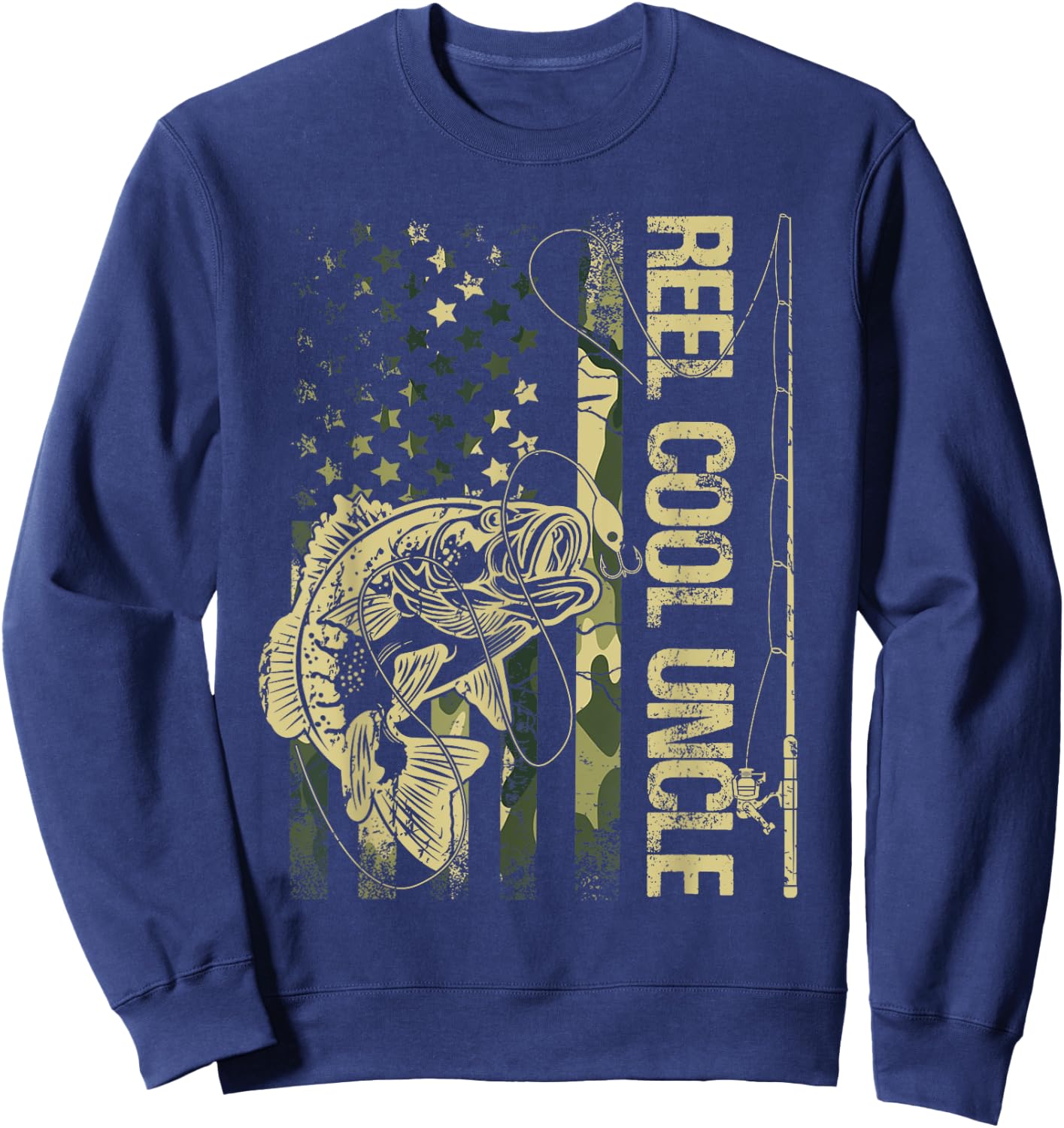 Reel Cool Uncle Camouflage American Flag Father's Day Sweatshirt - Sweatshirt | Navy