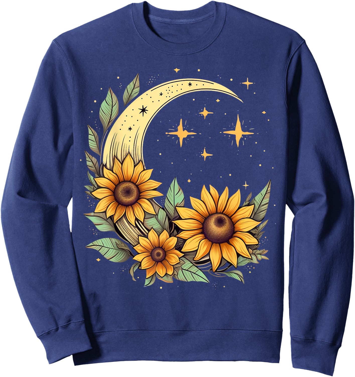 Floral Moon Sunflower on Celestial Sunflower Lunar Sweatshirt - Sweatshirt | Navy