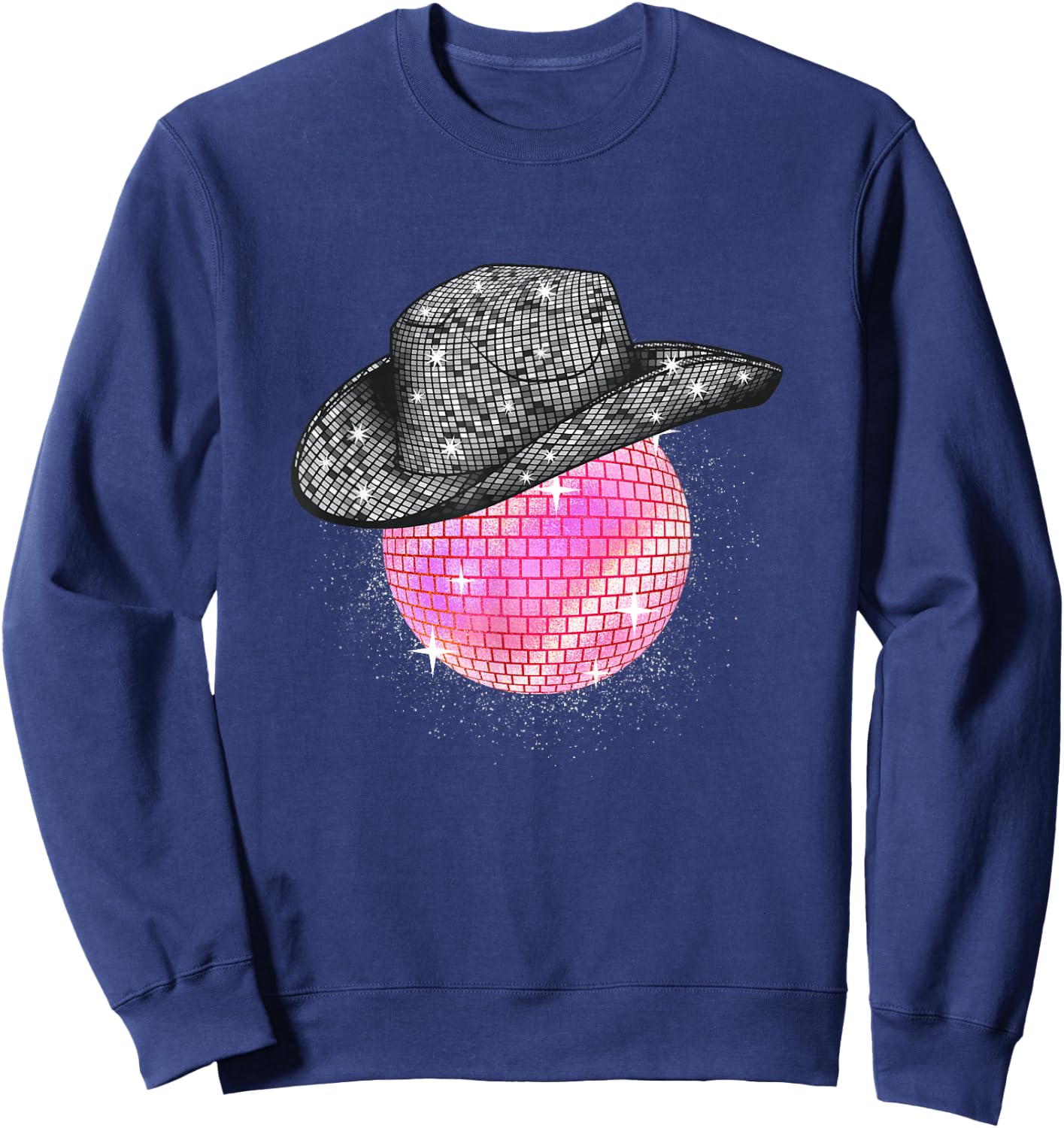 Cowgirl Pink Disco Ball with Cowboy Hat Retro Sweatshirt - Sweatshirt | Navy
