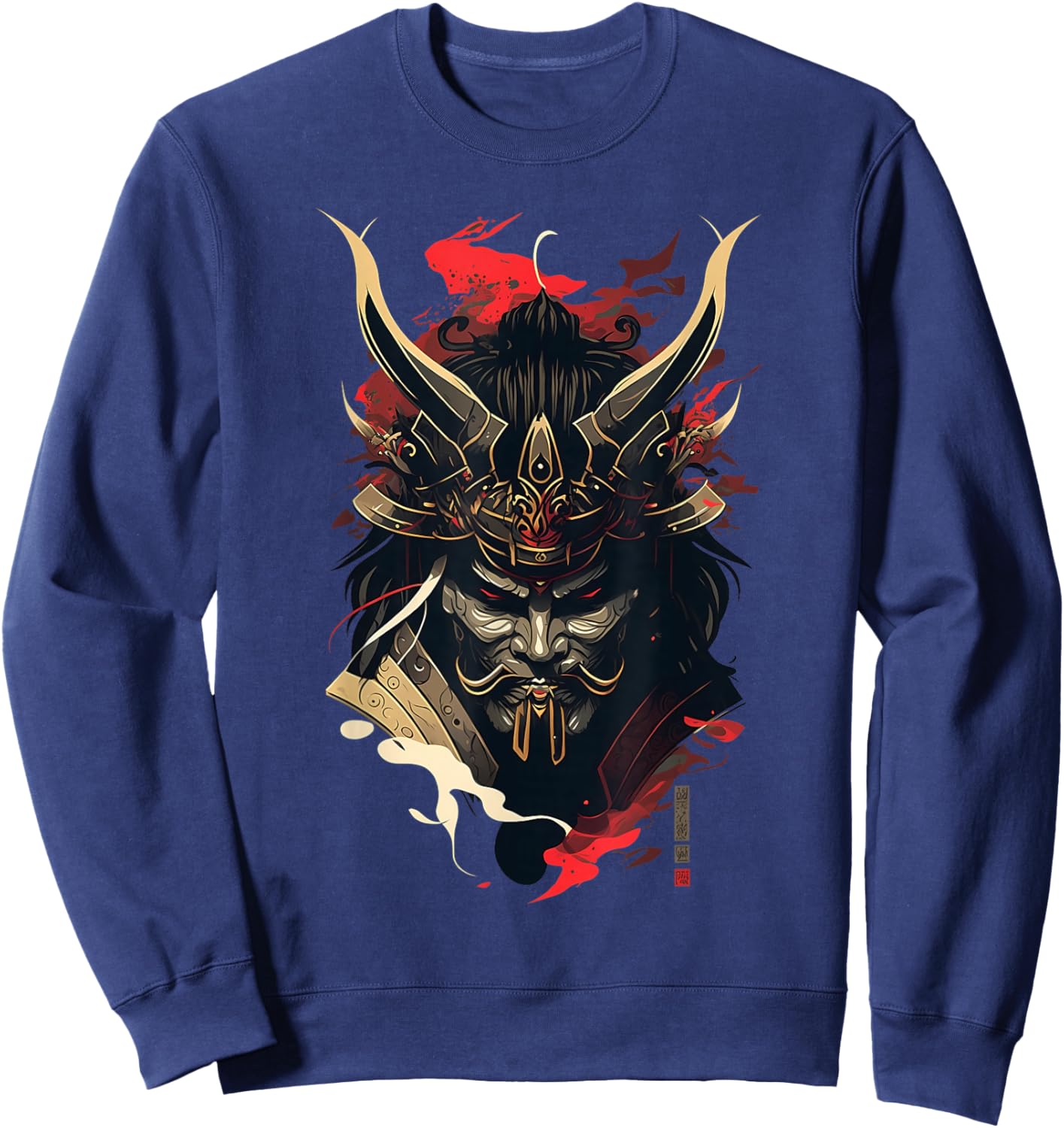 Samurai Mask Traditional Japanese Warrior Sword Retro Tattoo Sweatshirt - Sweatshirt | Navy