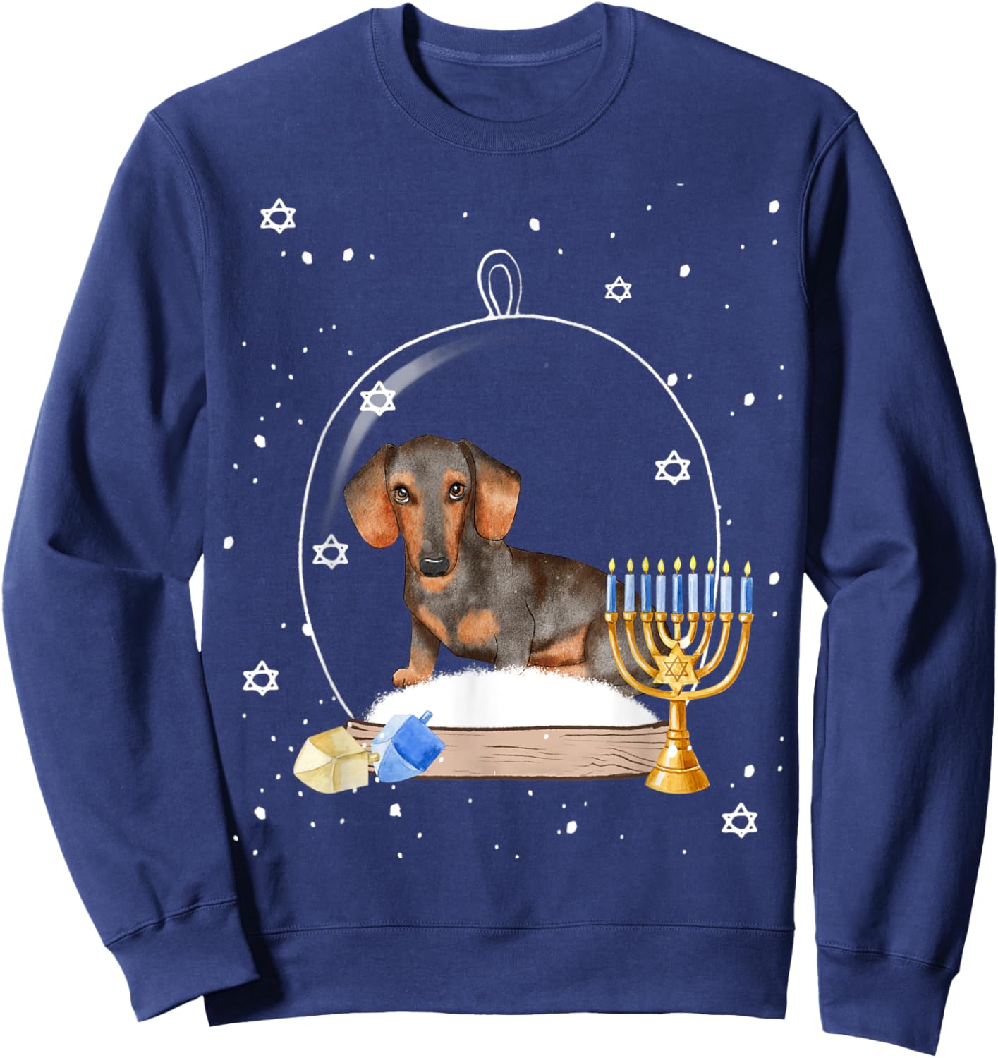 Hanukkah Dachshund Dog Snow Globe Pajama Sweatshirt - Sweatshirt | Navy