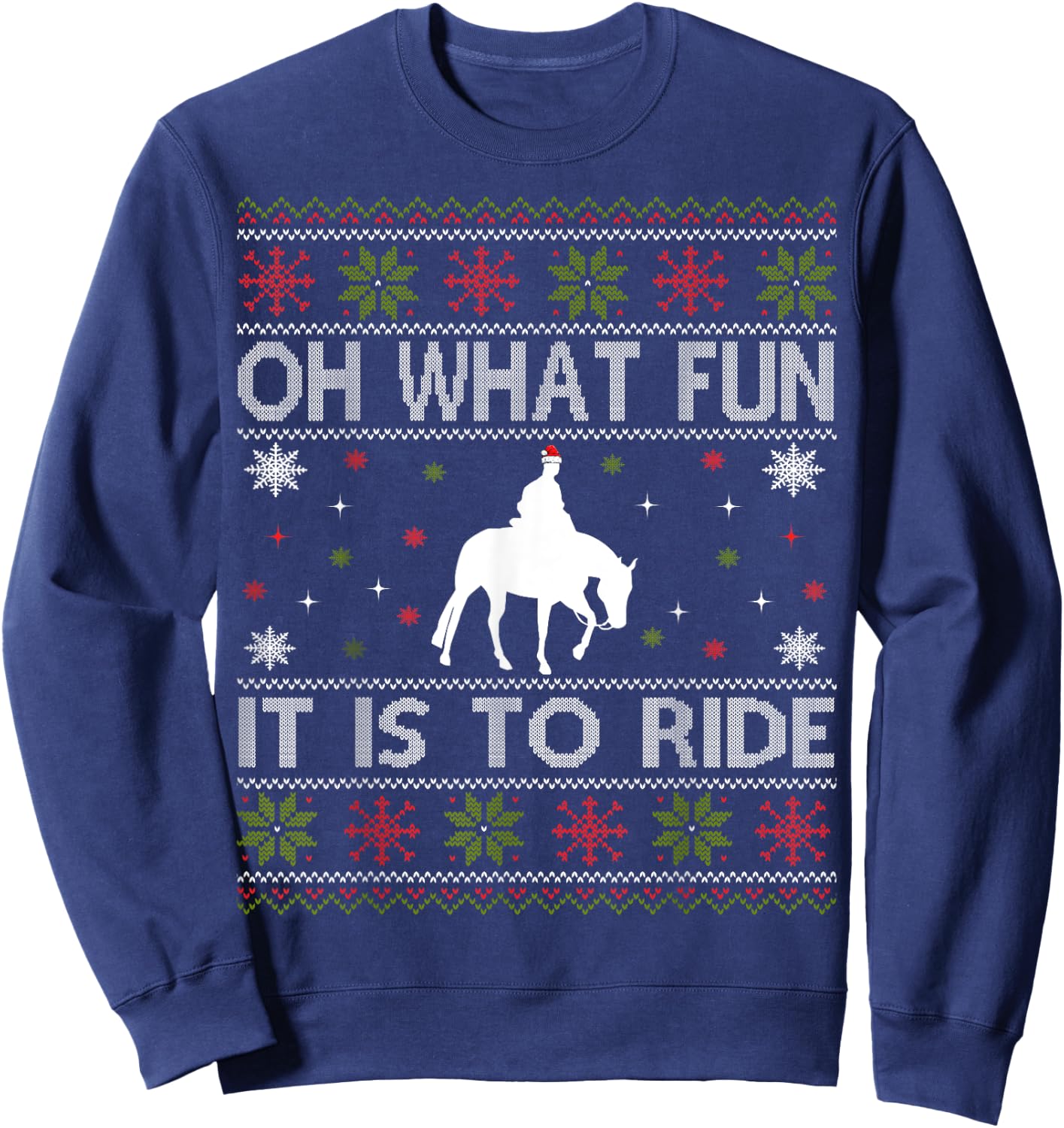 Cowboy Oh What Fun It Is To Ride - Ugly Christmas Equestrian Sweatshirt - Sweatshirt | Navy