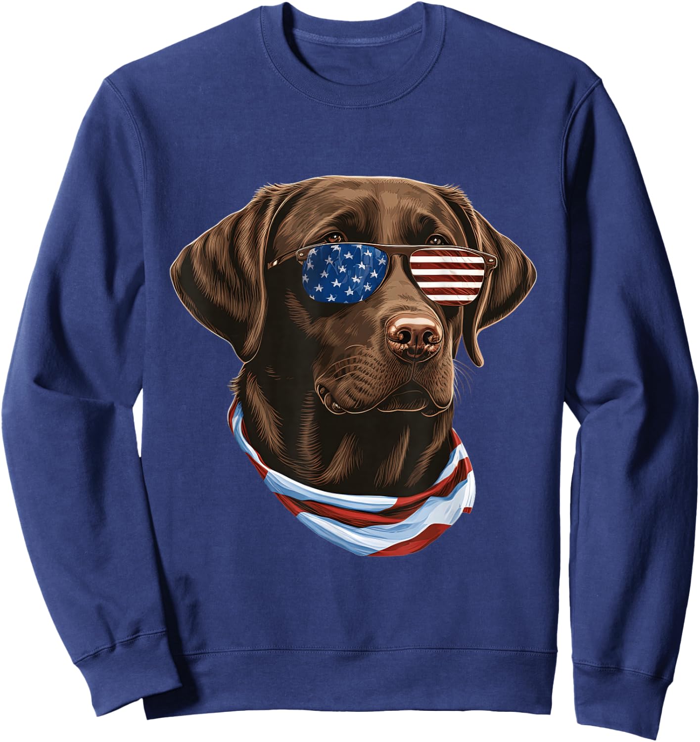 Chocolate Labrador With USA Sunglasses And Flag Sweatshirt - Sweatshirt | Navy