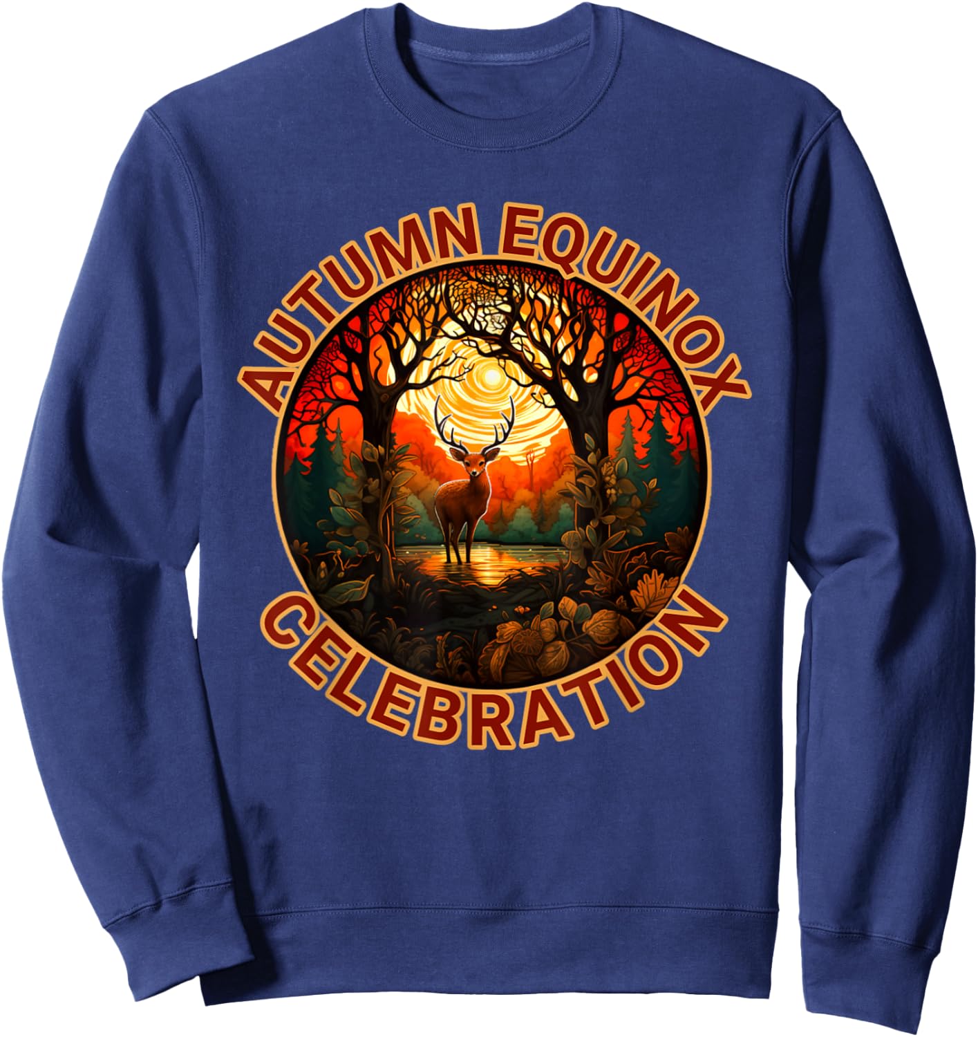 Autumn Equinox Celebration Fall Leaves Deer Autumn Design Sweatshirt - Sweatshirt | Navy
