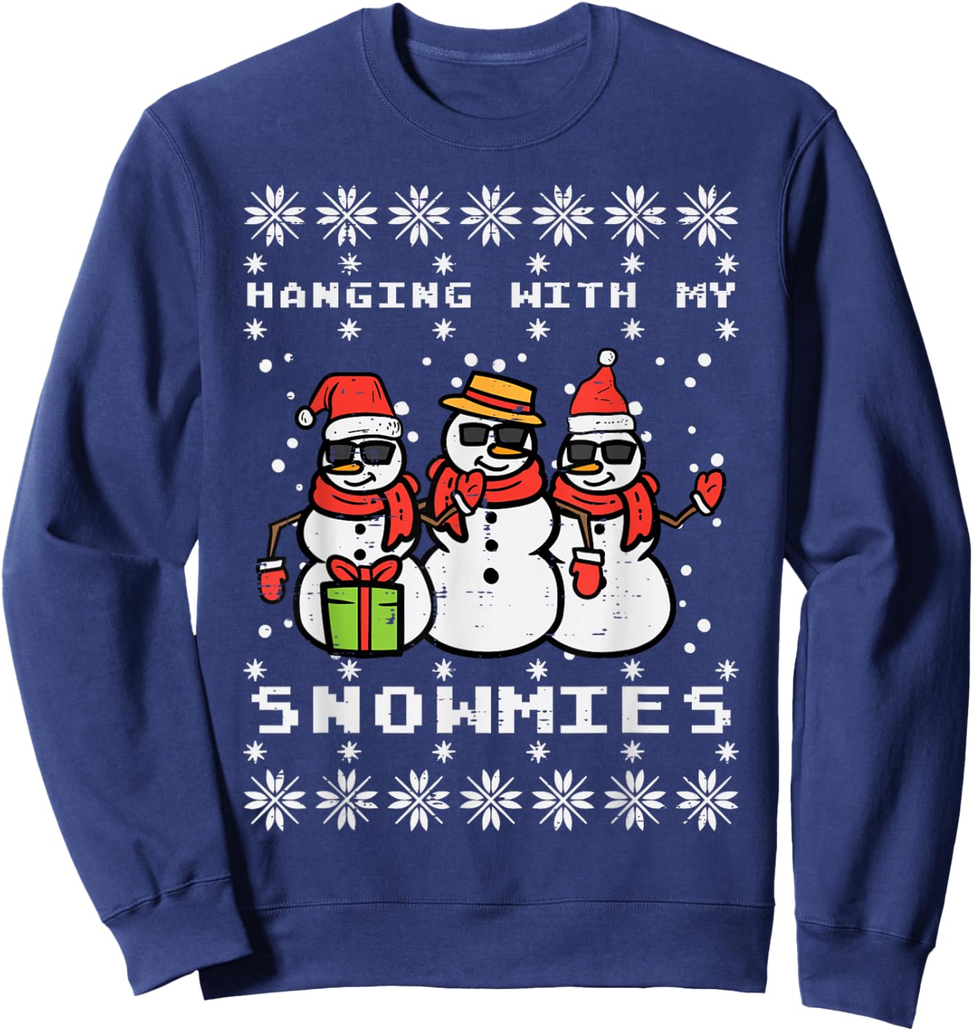 Hanging With My Snowmies Funny Ugly Xmas Christmas Family Sweatshirt - Sweatshirt | Navy