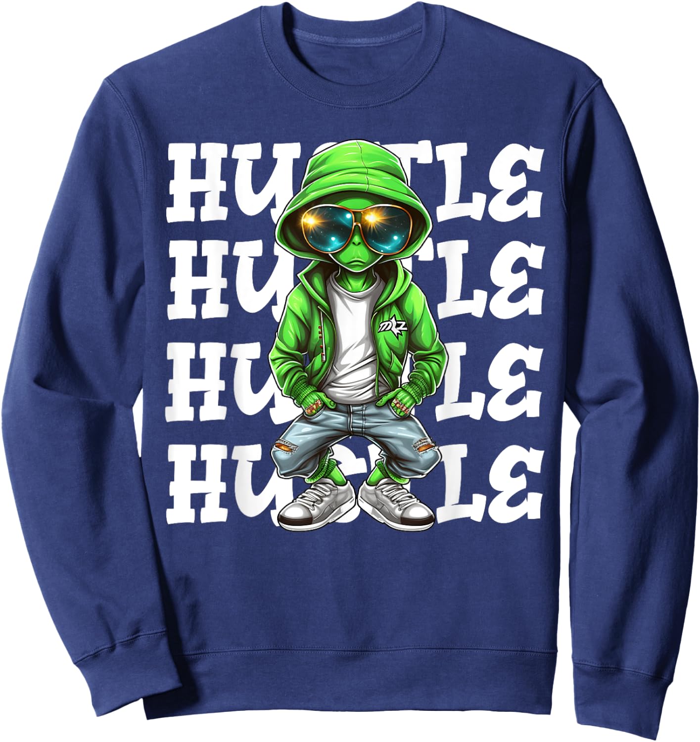 Hip Hop Alien Hustle Money Urban UFO Alien Streetwear Hiphop Sweatshirt - Sweatshirt | Navy