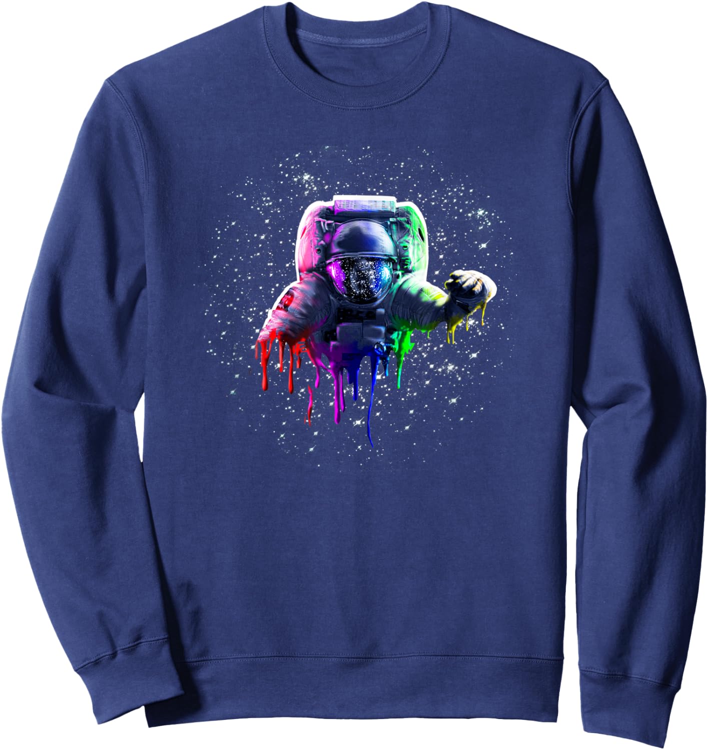 Rainbow Astronaut Melt Drip In Space Sweatshirt - Sweatshirt | Navy
