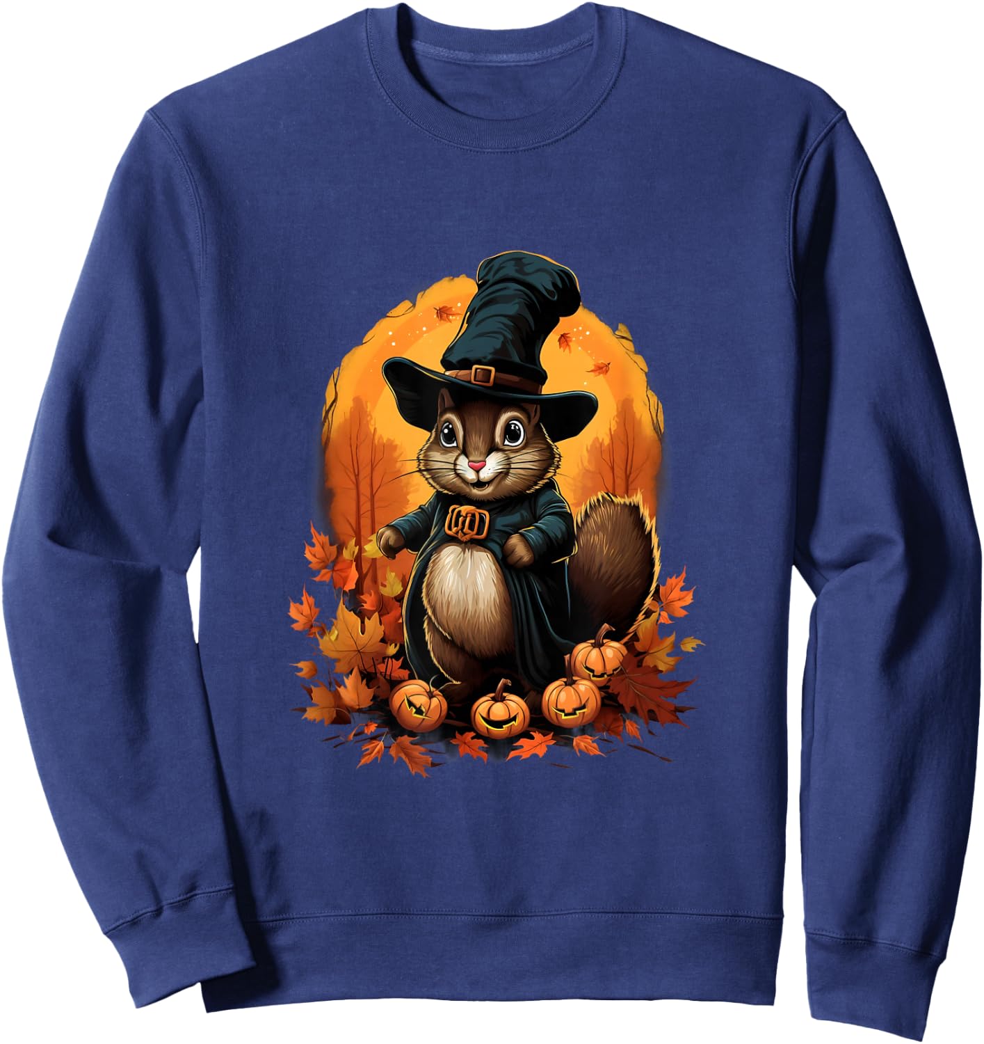 Thanksgiving Day Squirrel Pilgrim Autumn Halloween Sweatshirt - Sweatshirt | Navy
