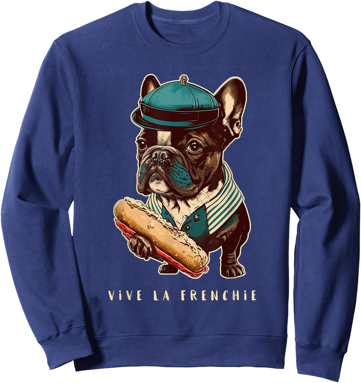 Funny French Bulldog Retro Outfits Clothes Vive La Frenchie Men Women Kids Sweatshirt - Sweatshirt | Navy