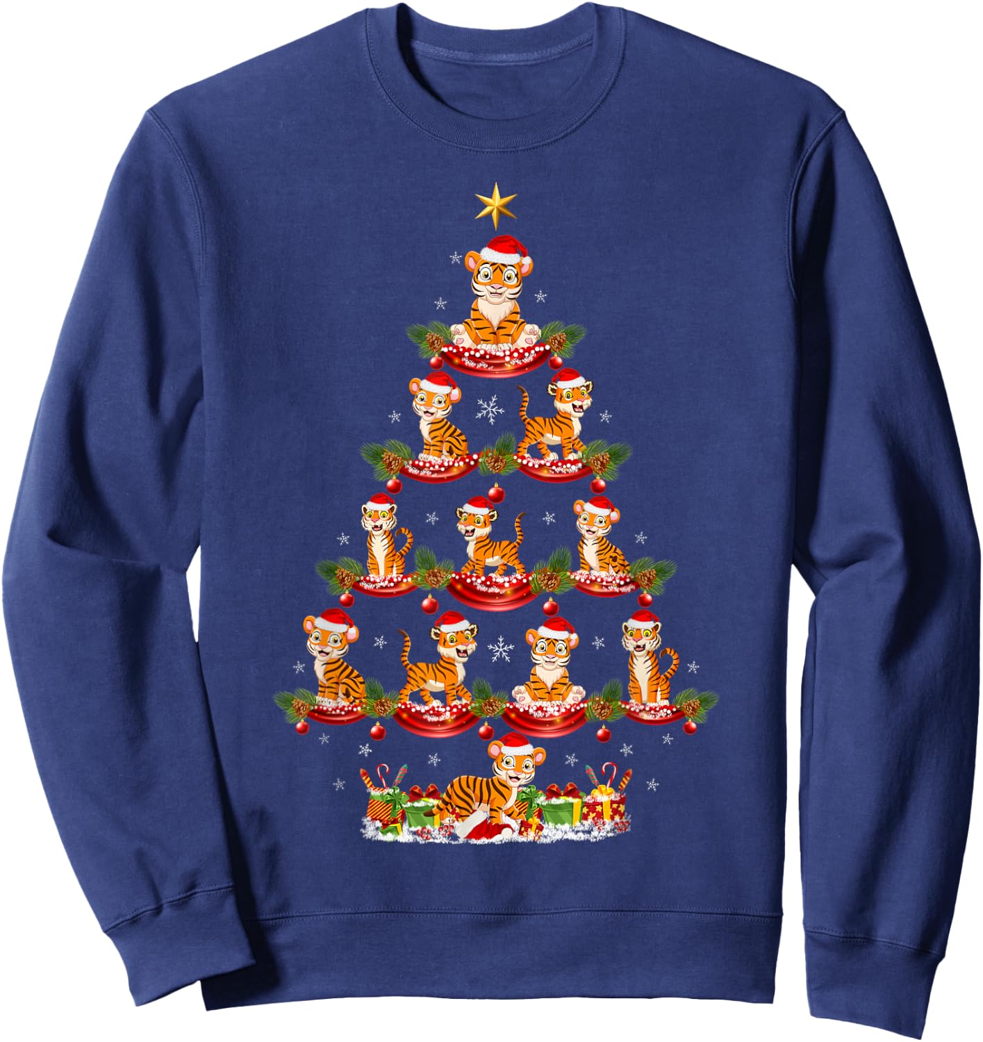Tiger Xmas Lighting Santa Tiger Christmas Tree Sweatshirt - Sweatshirt | Navy