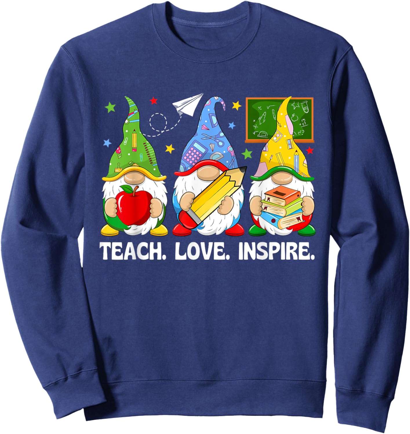 Cute Gnomes Teach Love And Inspire Back To School Teacher Sweatshirt - Sweatshirt | Navy