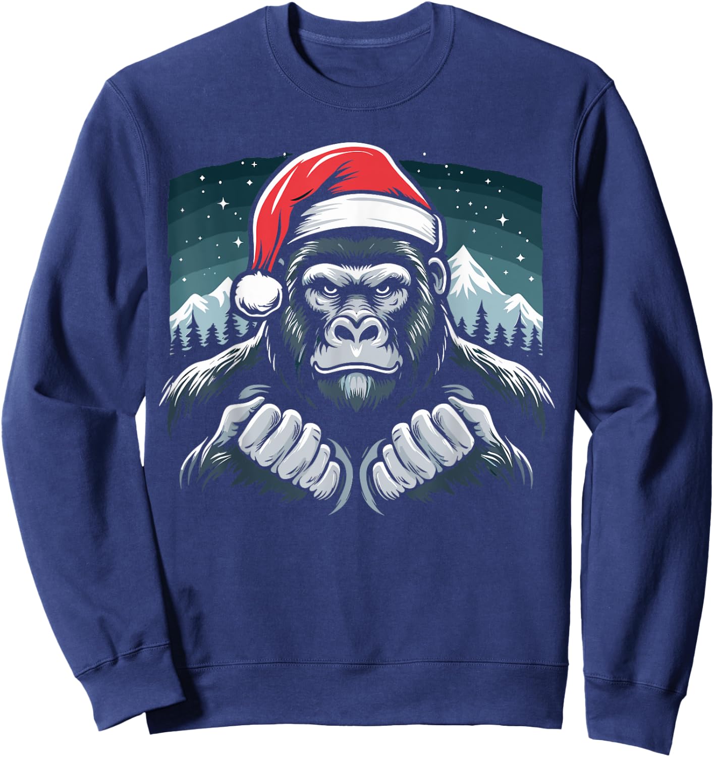Gorilla Christmas Santa Hat Gorilla Primate Animal Sweatshirt - Sweatshirt | Navy