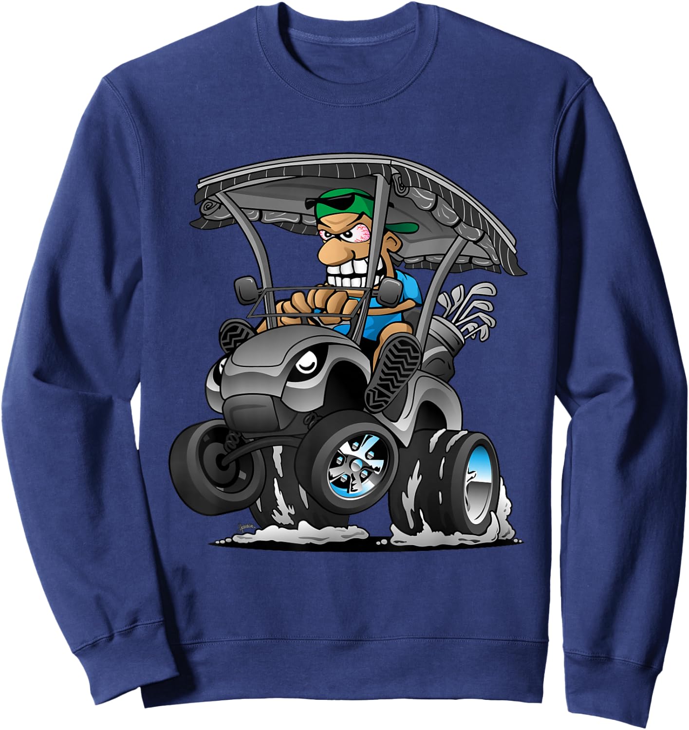 Funny Golf Cart Cartoon Golf Car and Golfing Humor Design Sweatshirt - Sweatshirt | Navy
