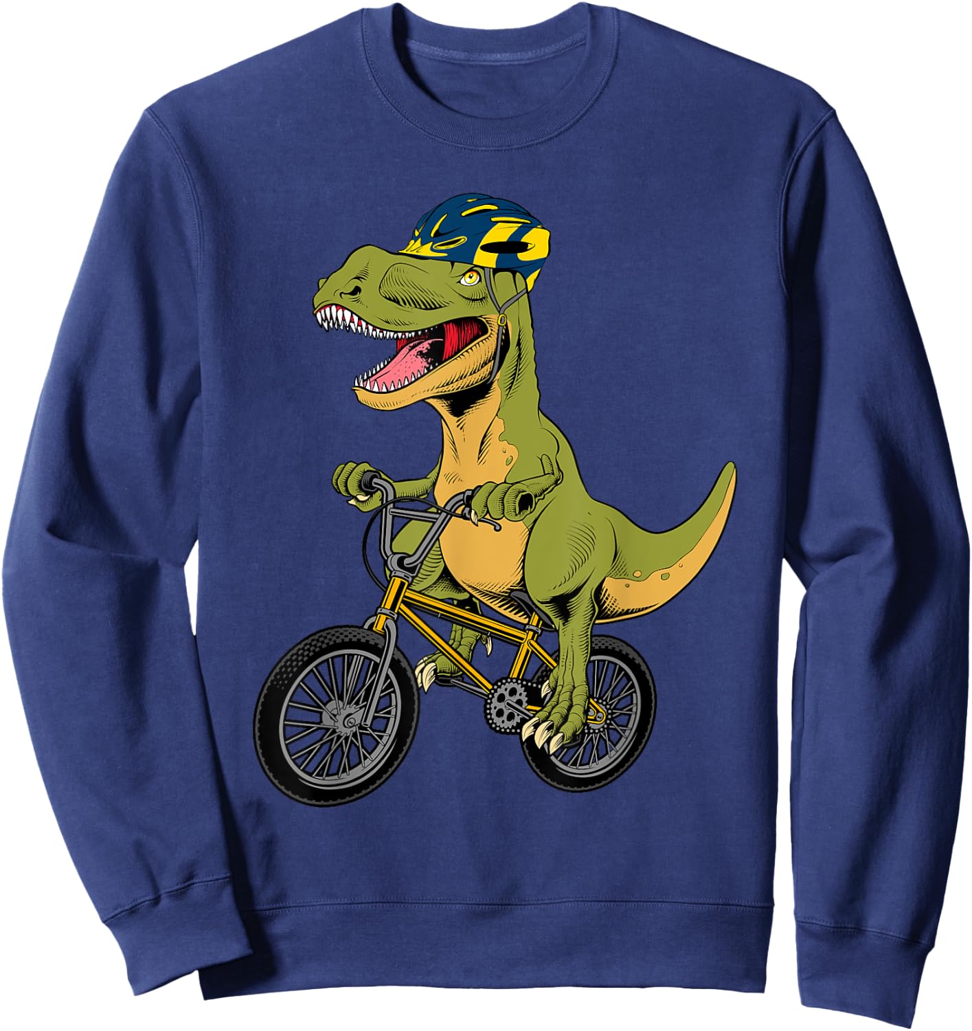 Cool BMX Boys Kids Bike Rider T Rex Dinosaur Bicycle Sweatshirt - Sweatshirt | Navy