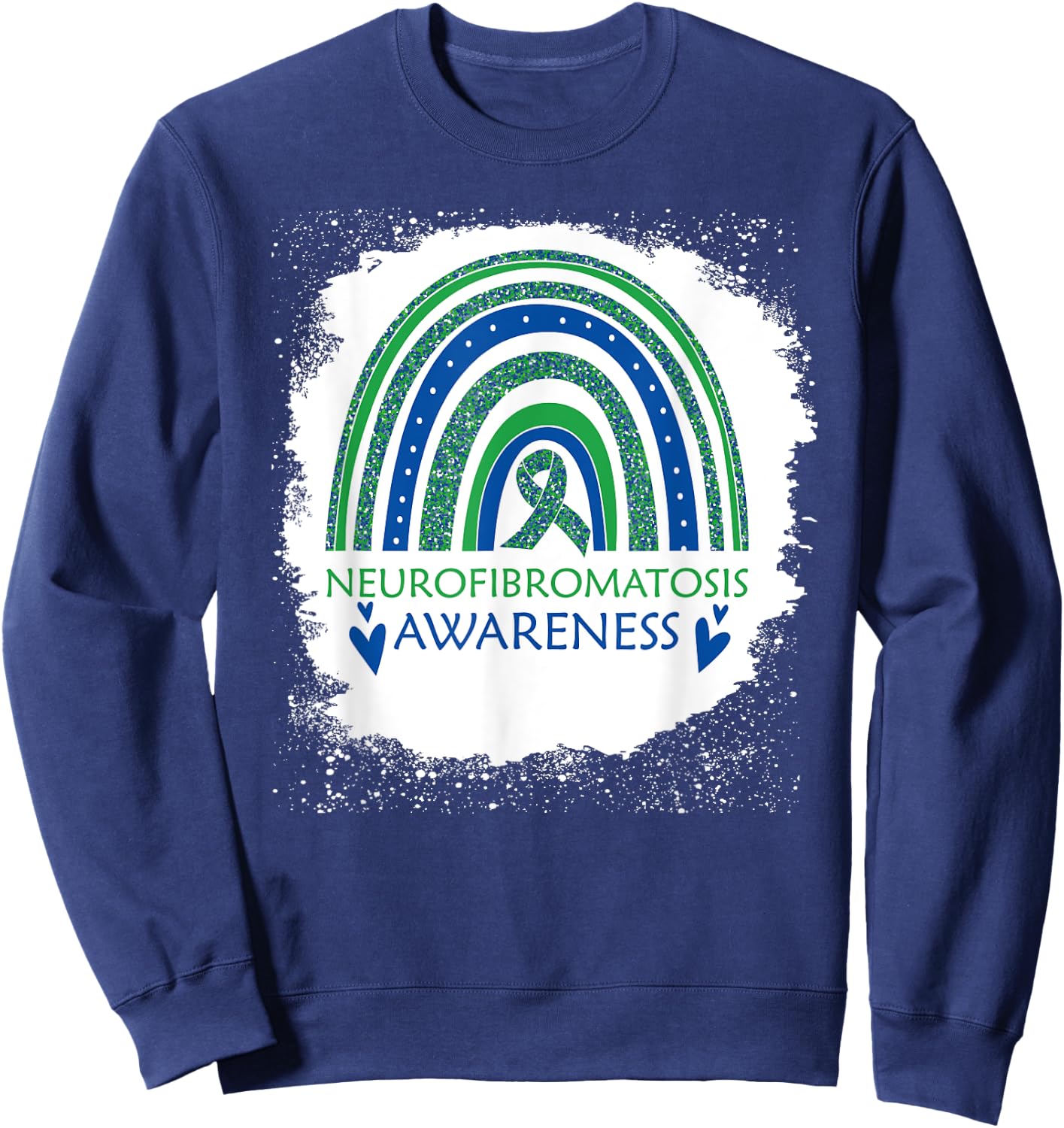 Neurofibromatosis Awareness Bleach Rainbow Blue Green Ribon Sweatshirt - Sweatshirt | Navy