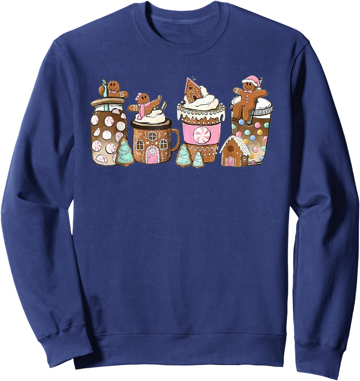 Gingerbread Christmas Coffee Lover Latte Drink Funny Xmas Sweatshirt - Sweatshirt | Navy