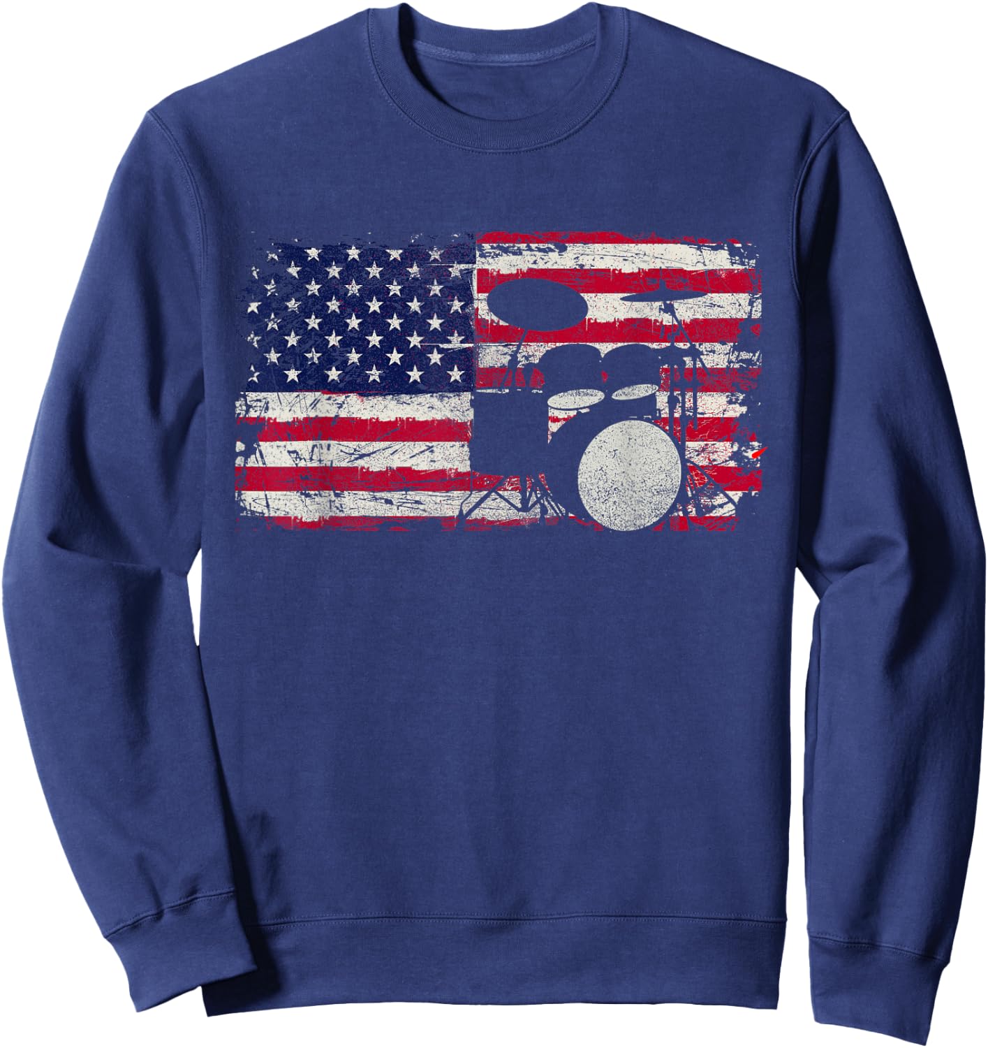 Drum Sets - USA Flag Drummer Music Lover Drumming Sweatshirt - Sweatshirt | Navy