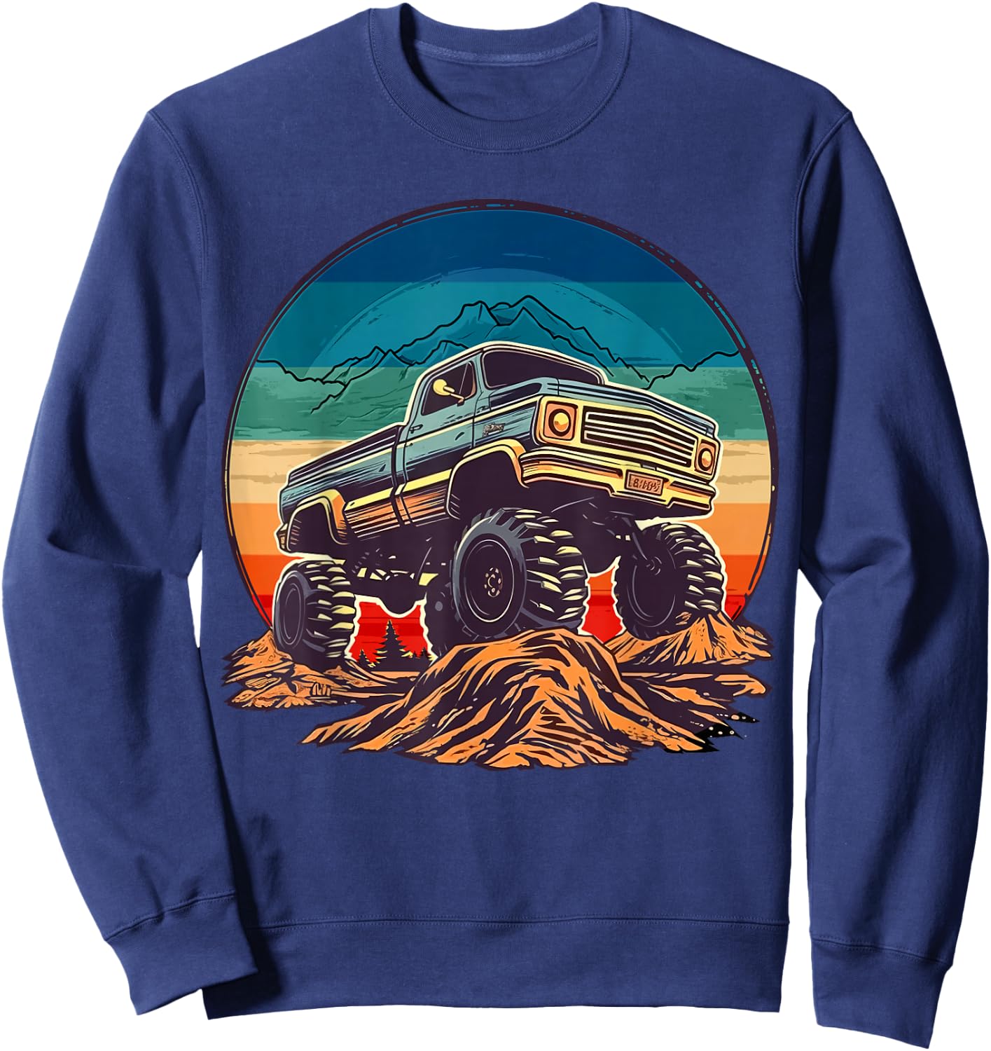 Retro Vintage Monster Truck Retro Sunset Monster Truck Boys Sweatshirt - Sweatshirt | Navy