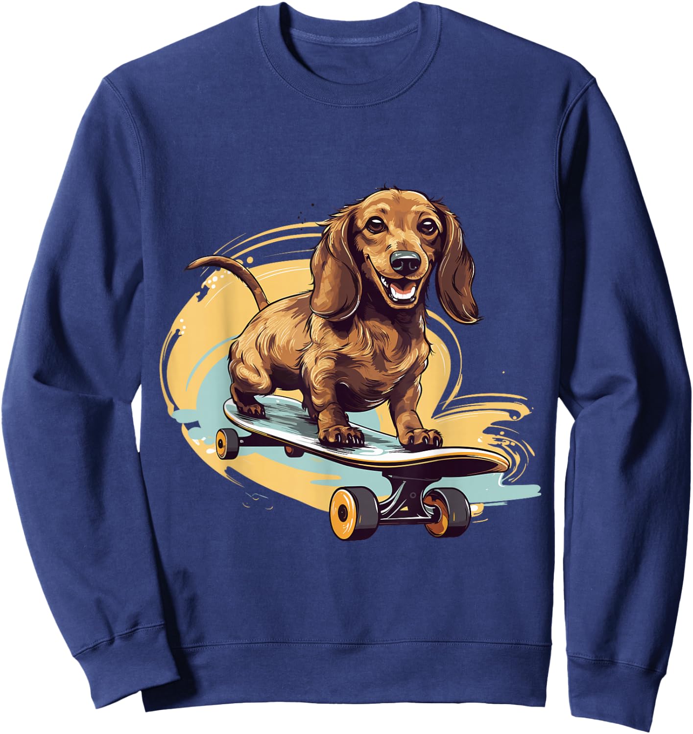 Dachshund wiener sausage dog Cute Graphic with a Skateboard Sweatshirt - Sweatshirt | Navy