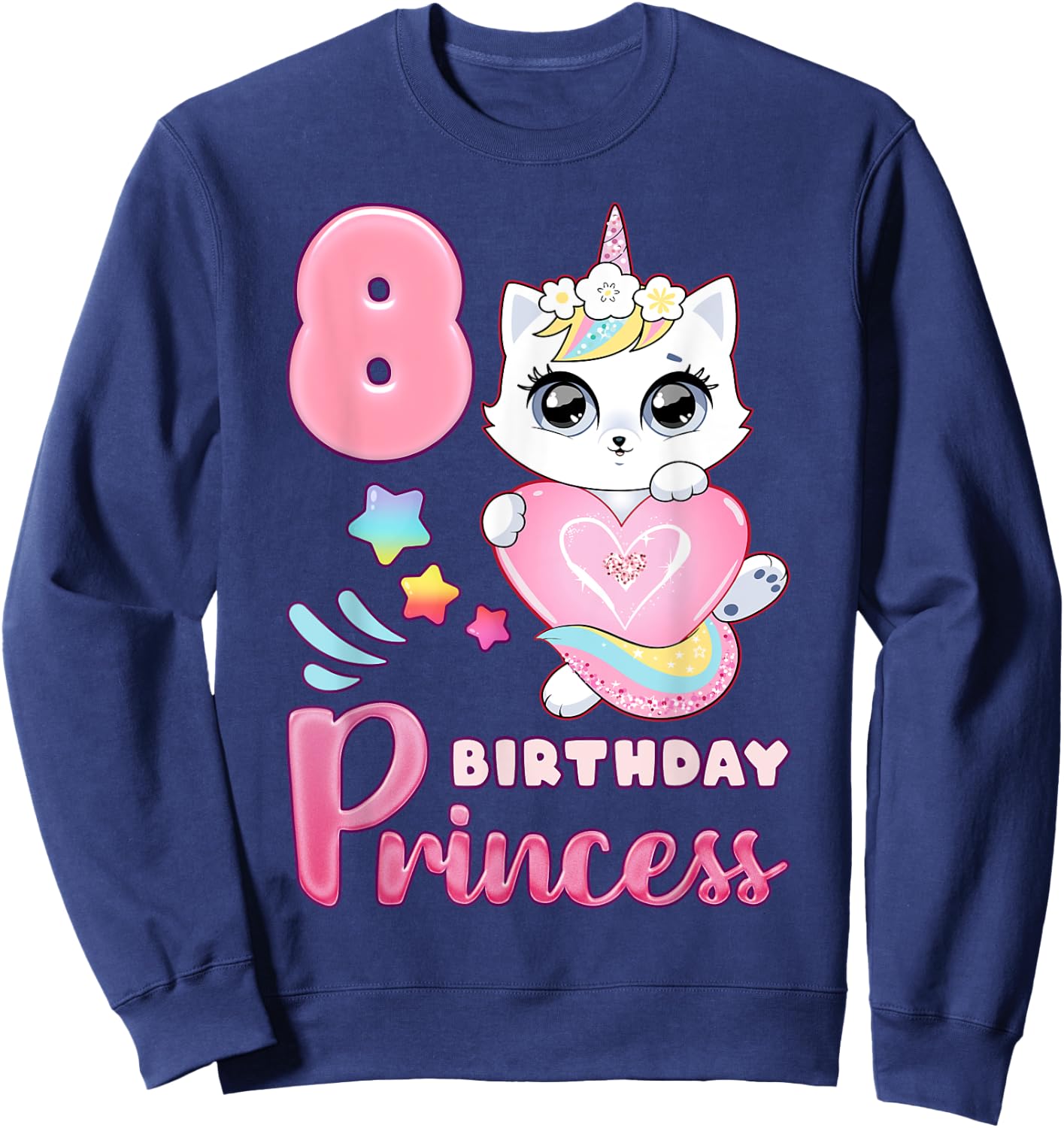 Girl, 8th birthday, unicorn cat, number 8 Sweatshirt - Sweatshirt | Navy