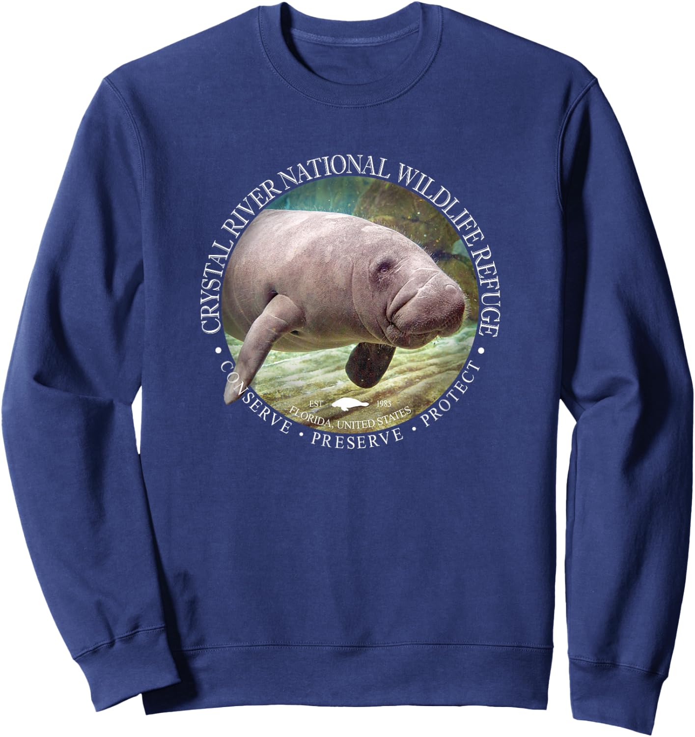 Crystal River Wildlife Refuge Manatee Sea Cow Sweatshirt - Sweatshirt | Navy