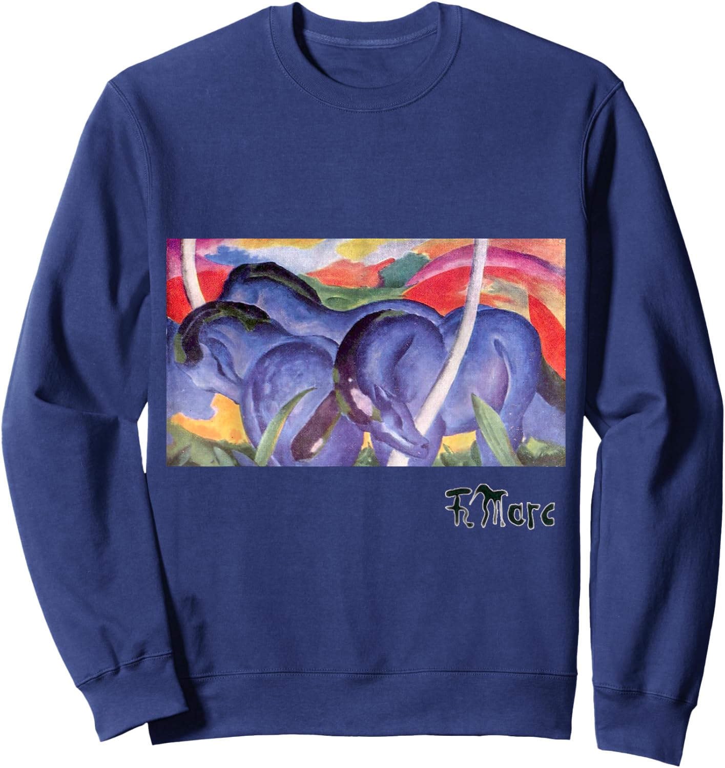 Franz Marc Expressional Art Large Blue Horses 1911 Sweatshirt - Sweatshirt | Navy