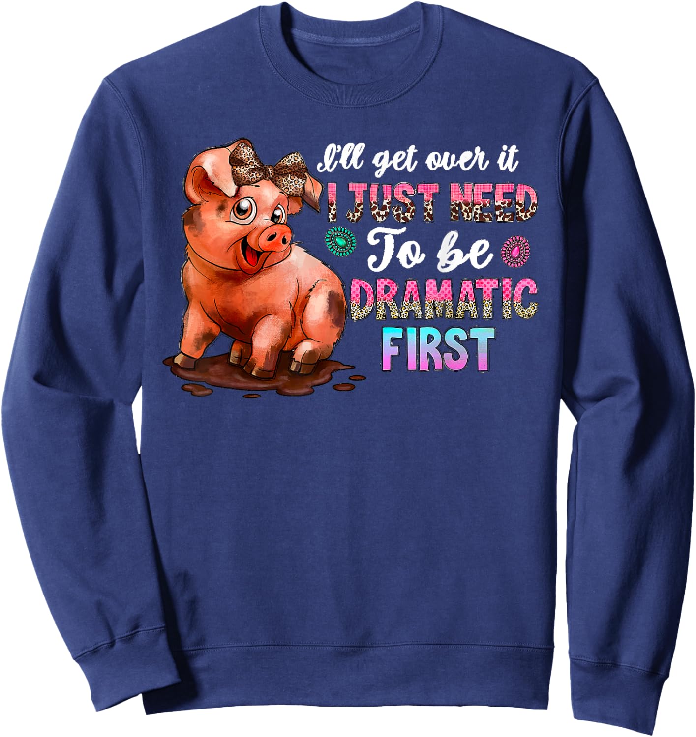Funny Dramatic Pig Kawaii Leopard Bow Cute Farm Animal Lover Sweatshirt - Sweatshirt | Navy