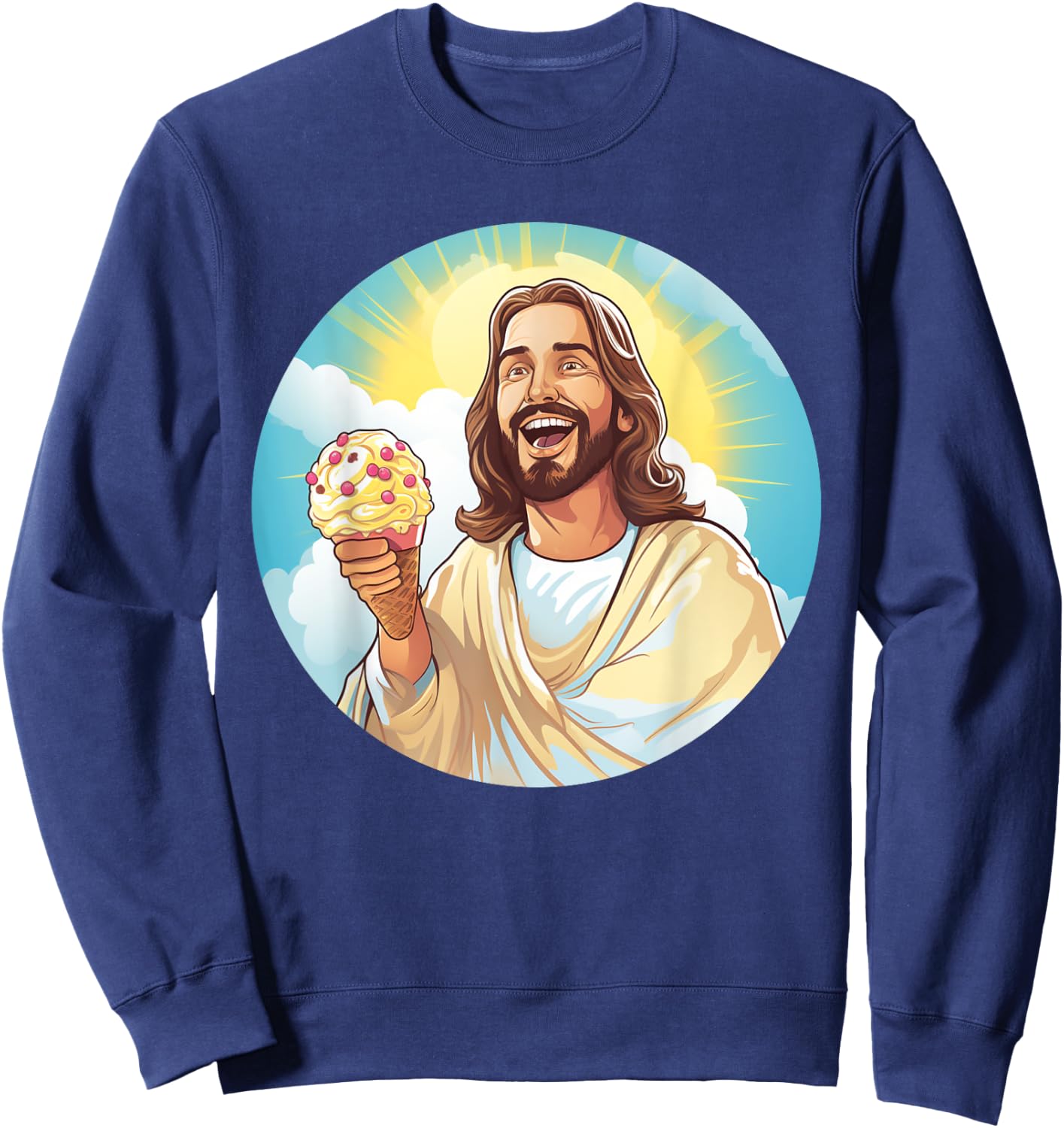 Funny laughing Jesus with Ice Cream for Sweets Lovers Women Kids Sweatshirt - Sweatshirt | Navy