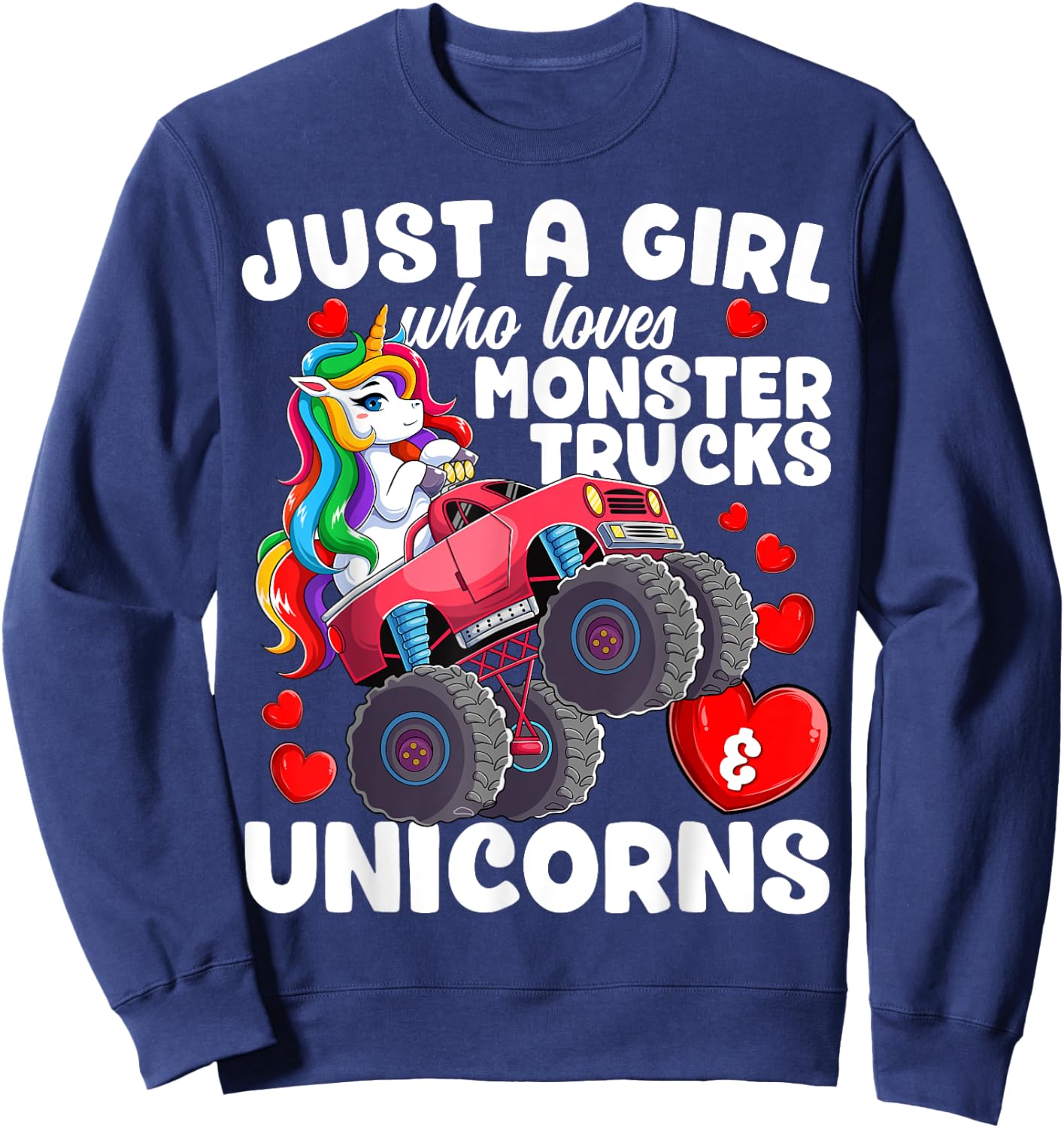 Just a Girl Who Loves Monster Trucks and Unicorns Girls Sweatshirt - Sweatshirt | Navy