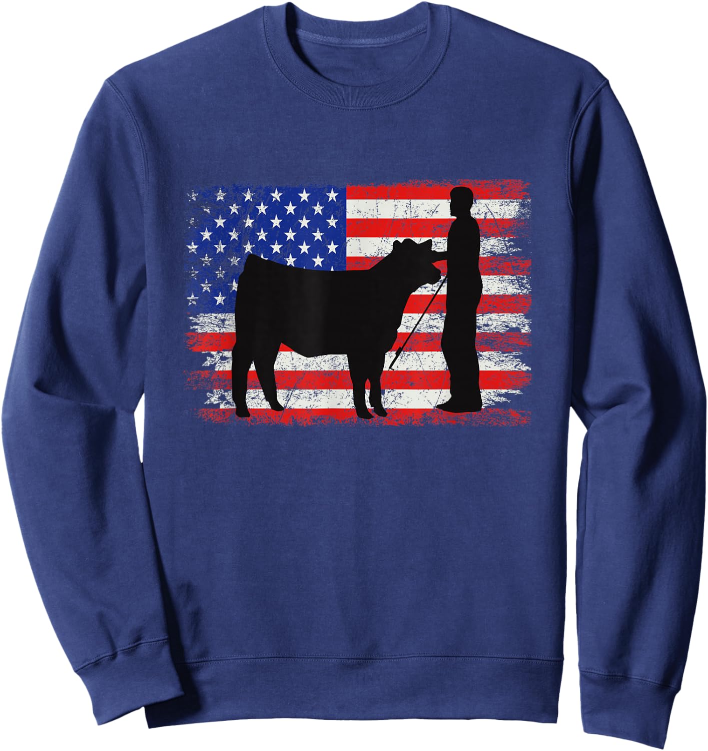 Cattle American Patriotic USA Flag - Fun Cattle Show Sweatshirt - Sweatshirt | Navy