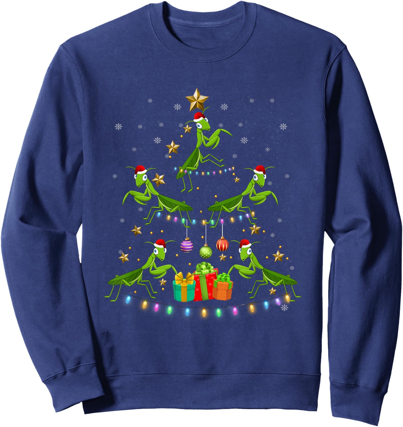 Praying Mantis Christmas Ornament Tree Funny Xmas Insects Sweatshirt - Sweatshirt | Navy