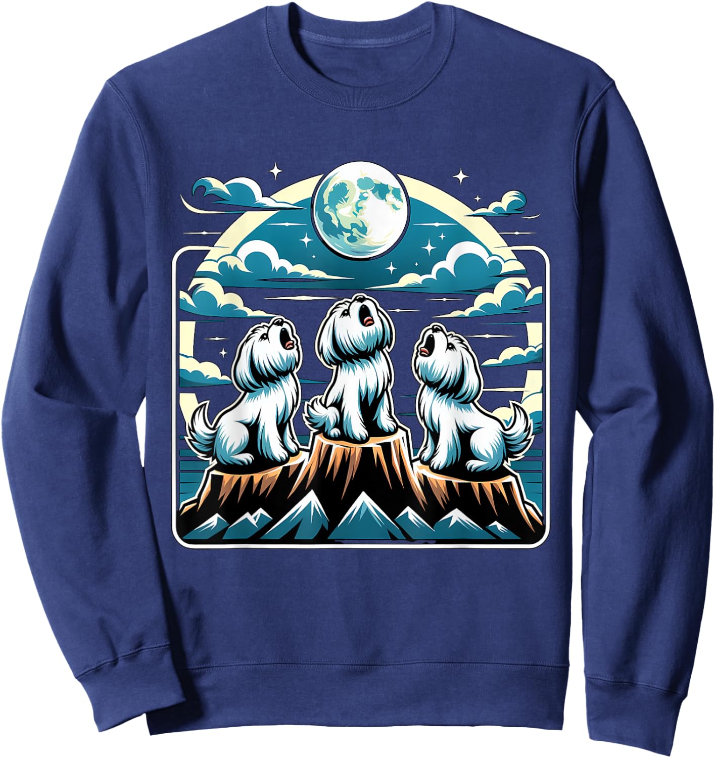 Howling At Moon Maltese Dog Sweatshirt - Sweatshirt | Navy