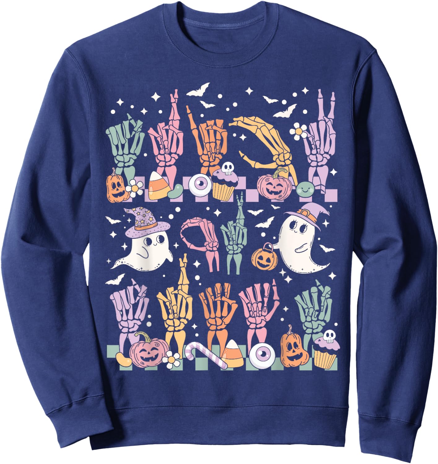 Trick or Treat ASL Hands American Sign Language Halloween Sweatshirt - Sweatshirt | Navy