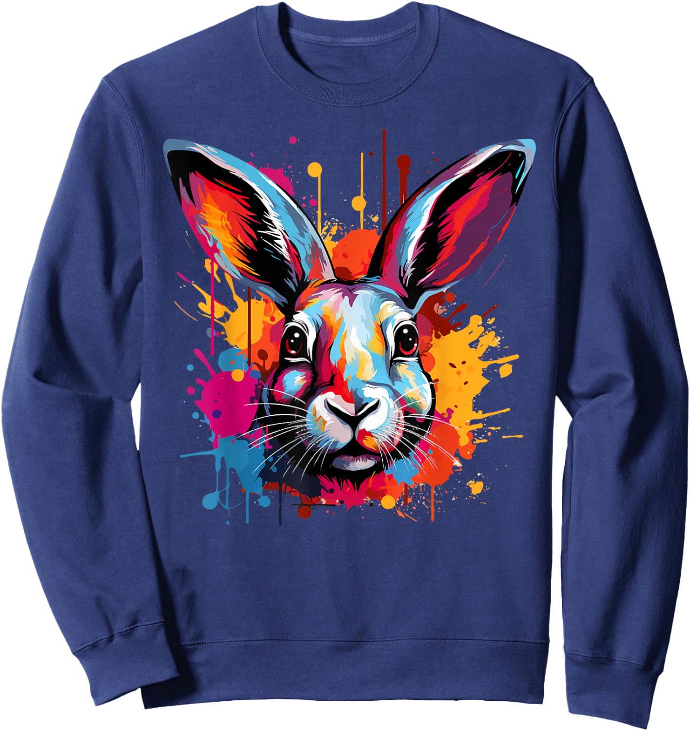 Colorful Cute Flemish Giant Rabbit Lover Splash Art Sweatshirt - Sweatshirt | Navy