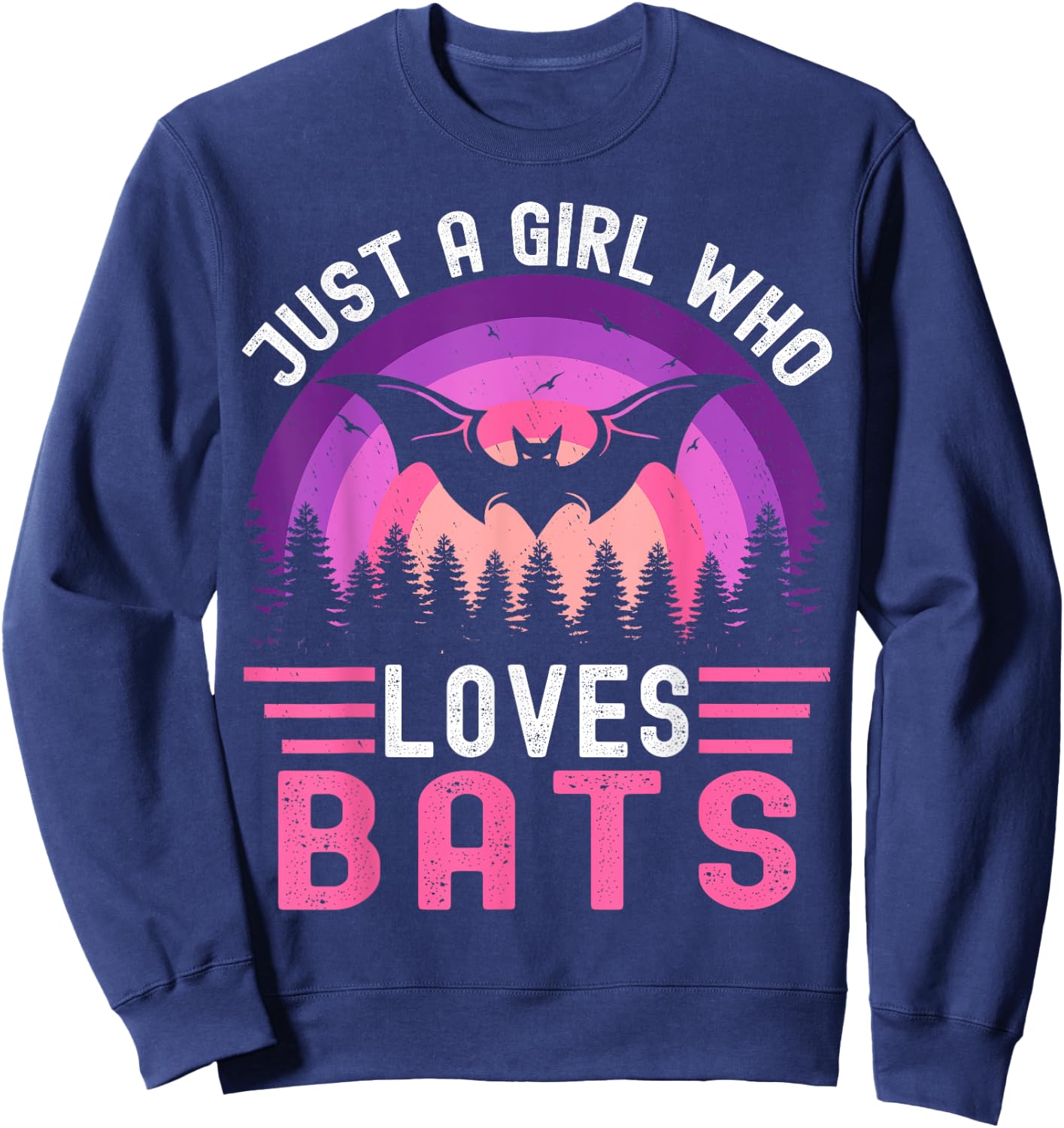 Vintage Bat Just a Girl Who Loves Bats Funny Bat Halloween Sweatshirt - Sweatshirt | Navy