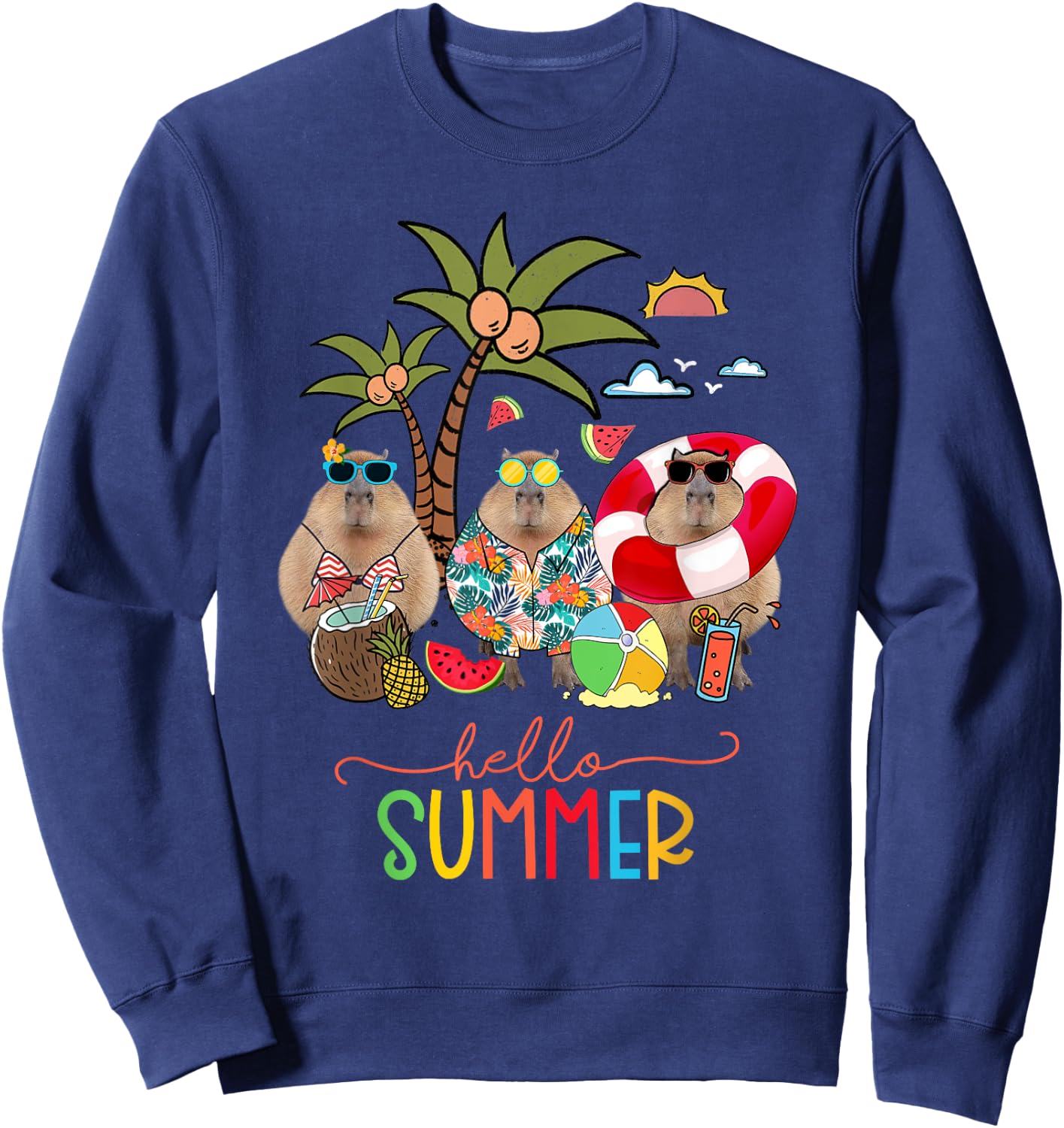 Capybara Shirt Hello Summer Last Day Of School Women Kids Sweatshirt - Sweatshirt | Navy