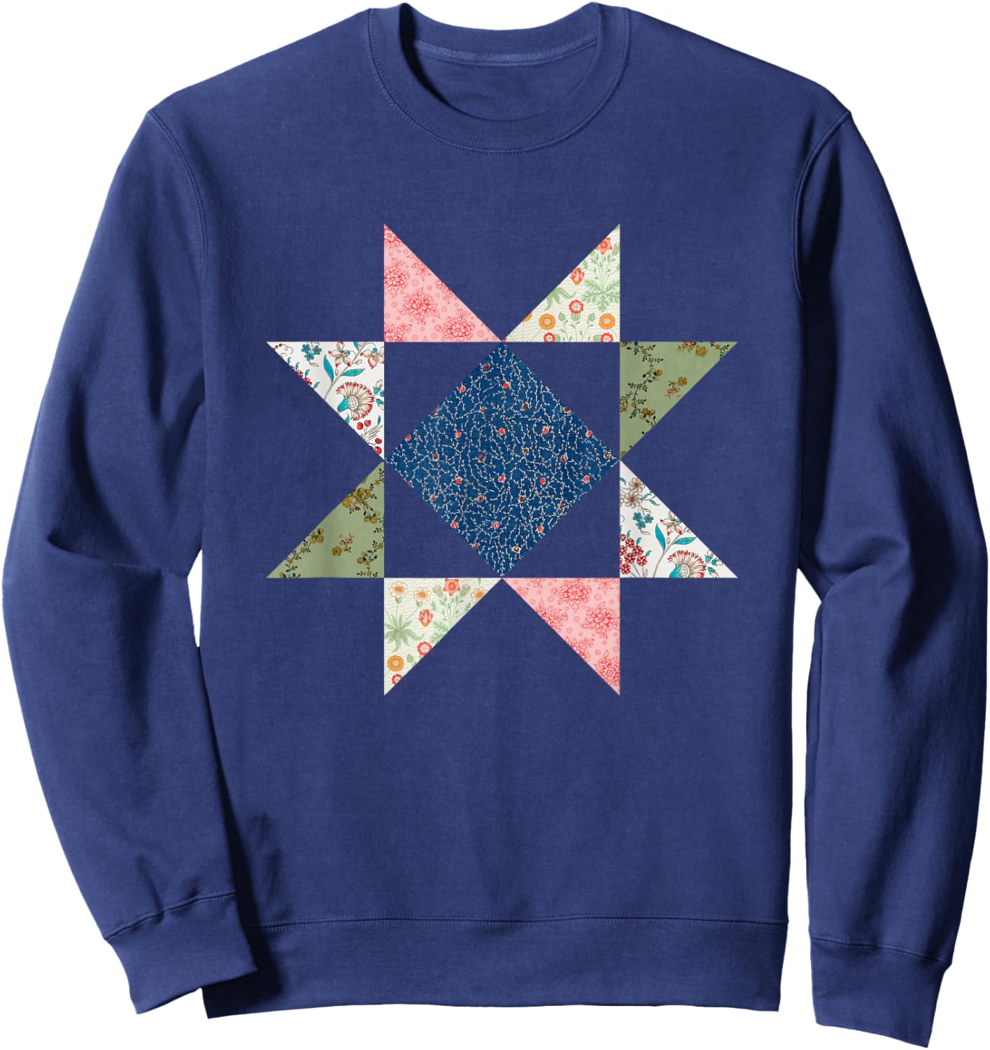 Quilting Block Star Pattern Sweatshirt - Sweatshirt | Navy