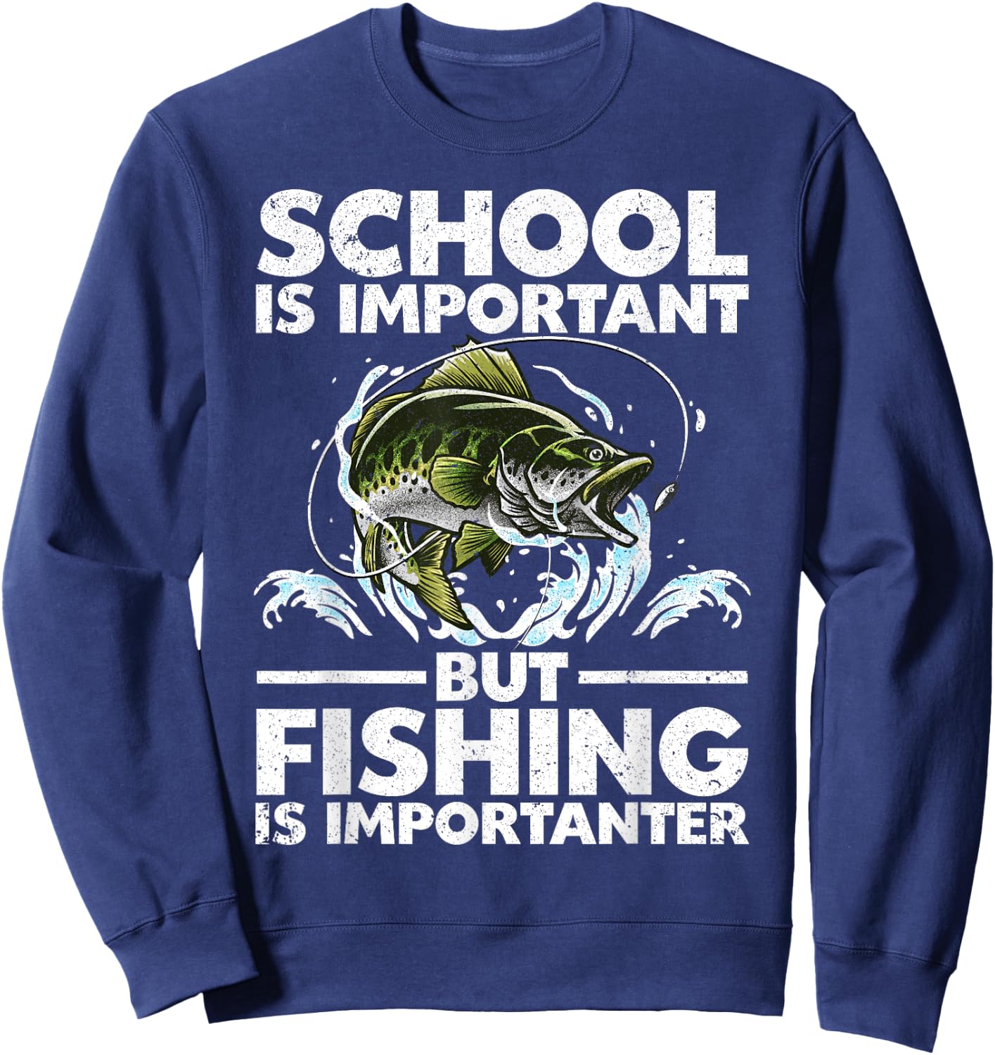 Funny Fishing For Boys Kids Youth Fish Saying Bass Fisherman Sweatshirt - Sweatshirt | Navy
