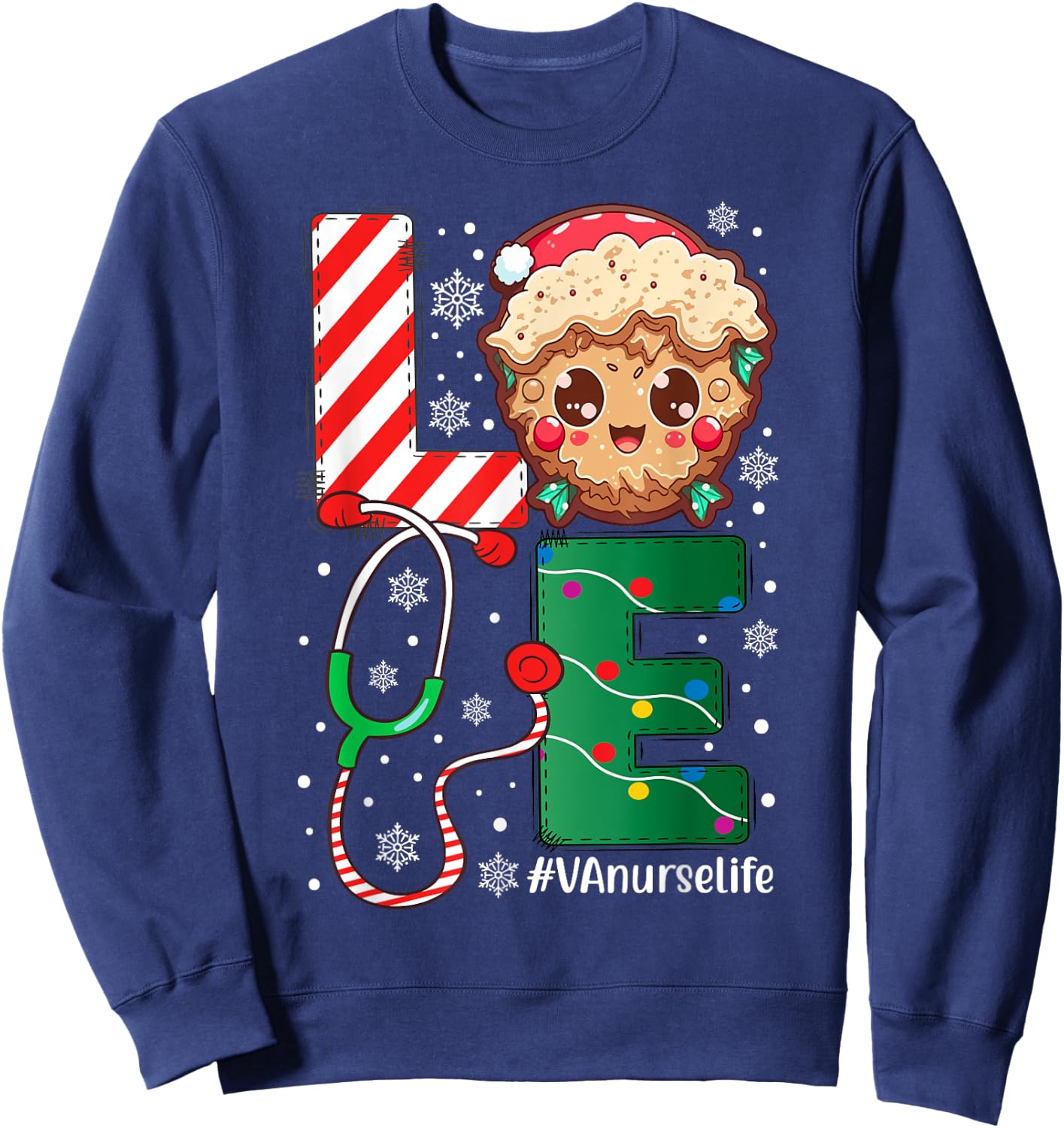 VA Nurse Nursing Christmas cookie Love Nurse Life Sweatshirt - Sweatshirt | Navy