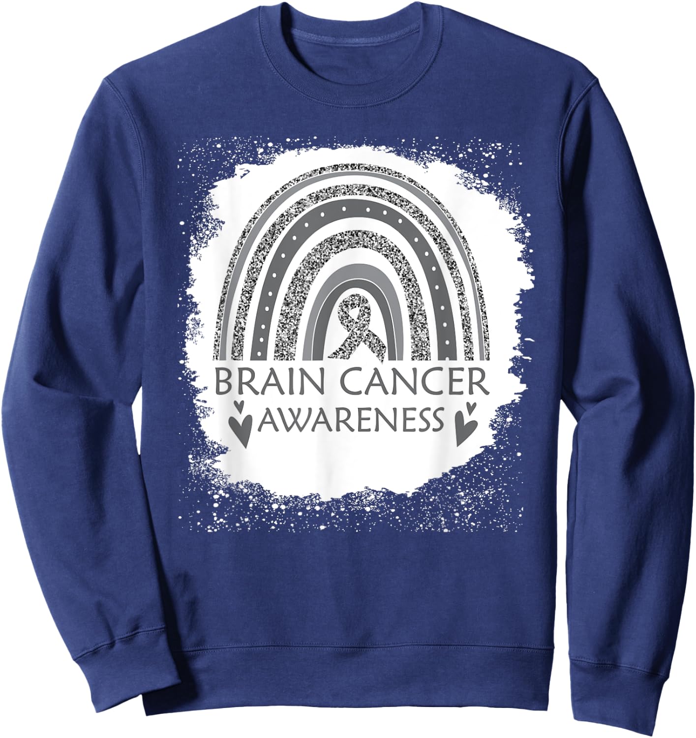 Brain Cancer Awareness Bleached Rainbow Gray Ribbon Men Sweatshirt - Sweatshirt | Navy