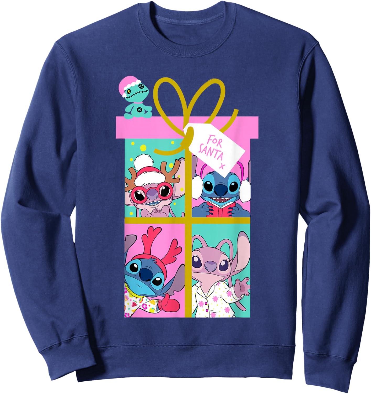 Disney Lilo & Stitch Christmas Angel & Stitch Gift Santa Sweatshirt - Sweatshirt | Navy