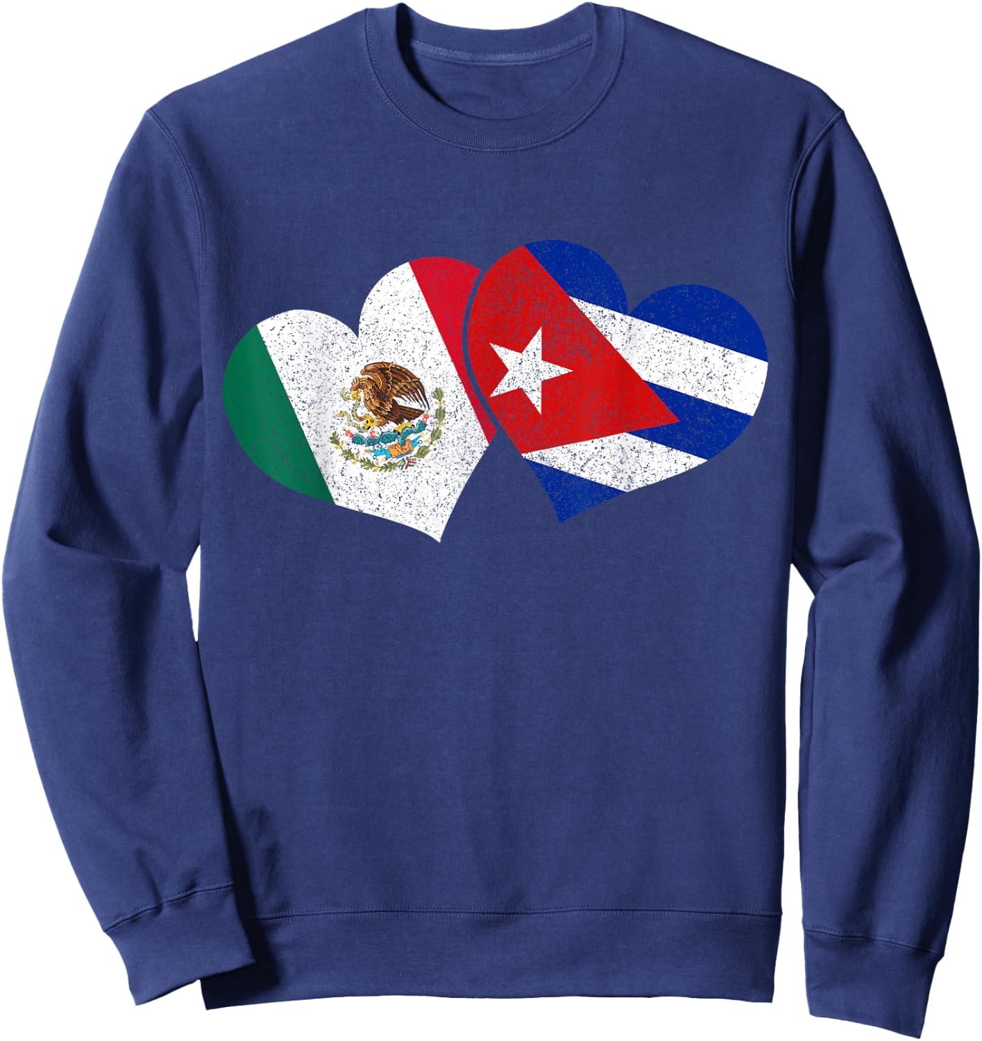 Mexico Cuba Hearts Mexican Cuban Flag Sweatshirt - Sweatshirt | Navy