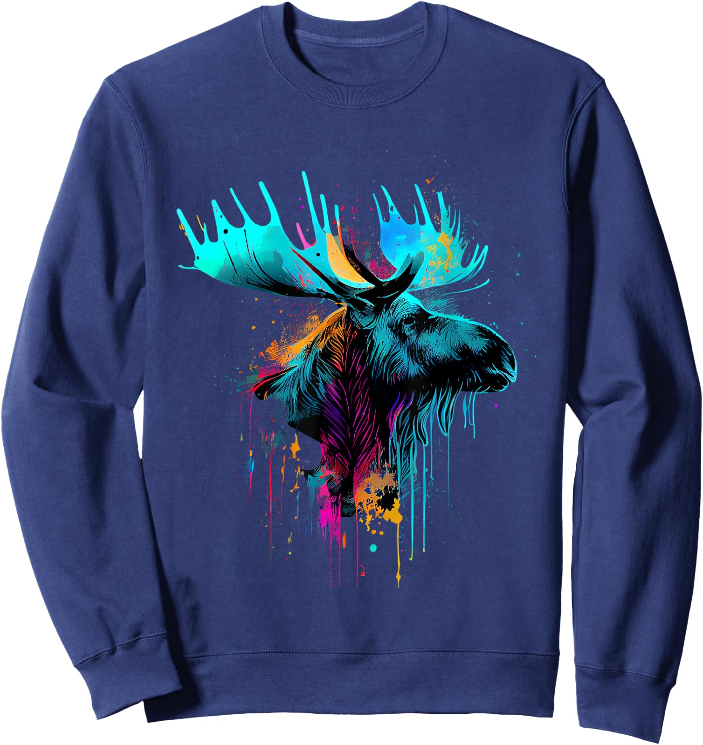 Moose Lovers Colorful Pop Art Beautiful Moose Sweatshirt - Sweatshirt | Navy