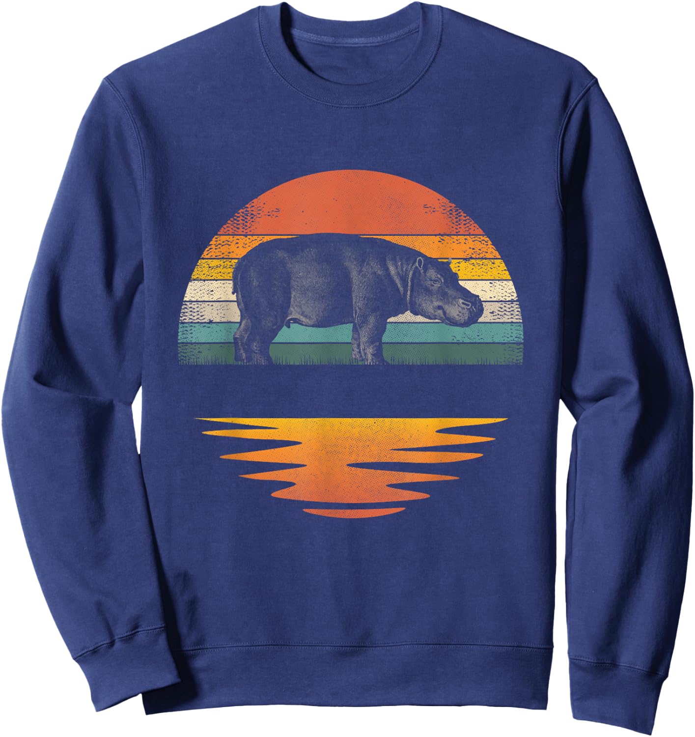 Hippo Retro Sunset Hippo Lover Men Women Kids Sweatshirt - Sweatshirt | Navy