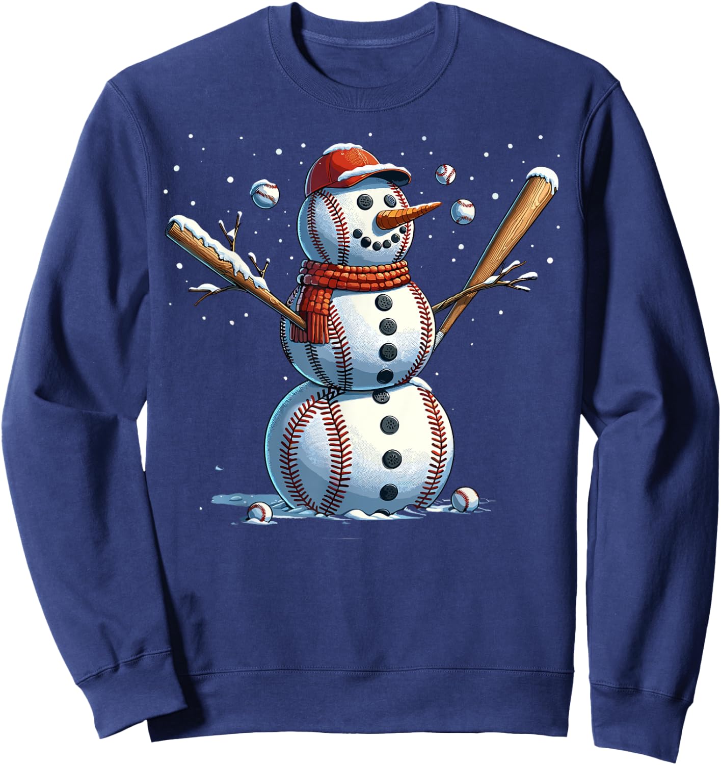 Snowman Baseball Christmas Winter Sweatshirt - Sweatshirt | Navy