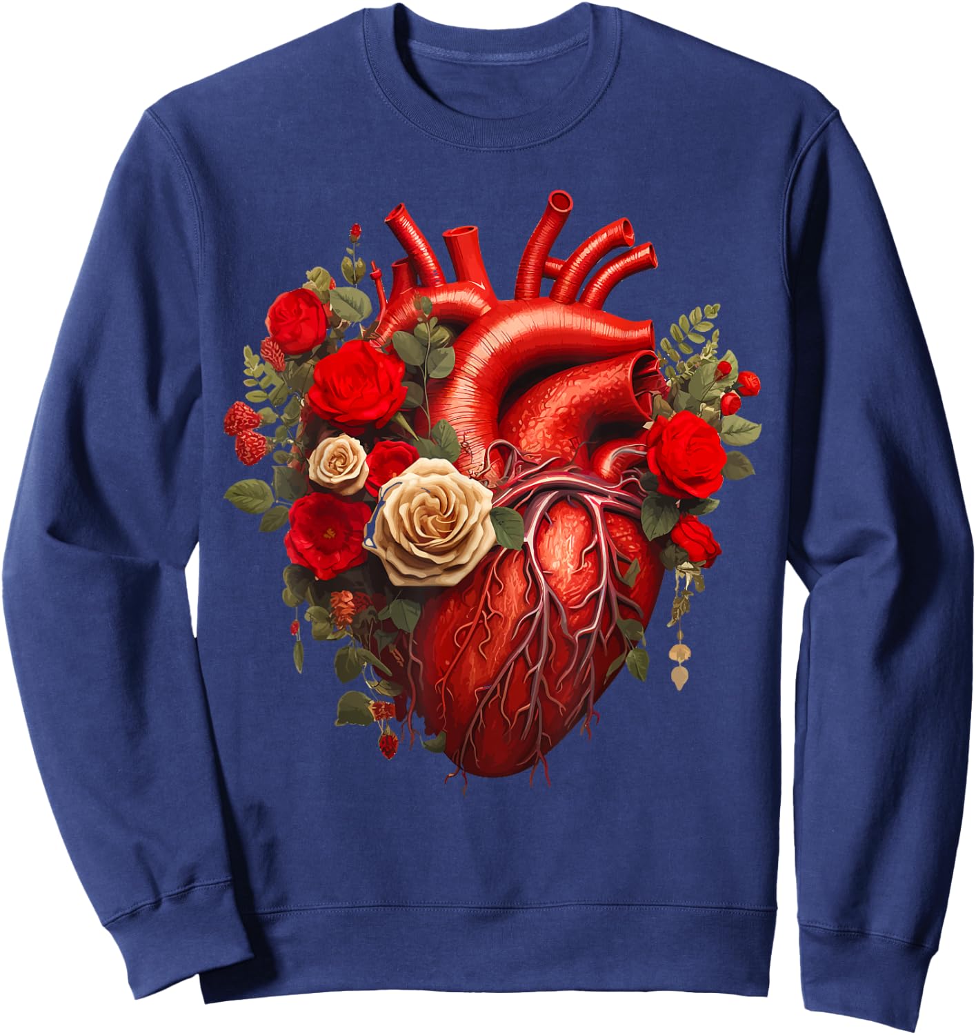 Cardiology Medical Cardiac Nurse Floral Anatomical Heart Sweatshirt - Sweatshirt | Navy