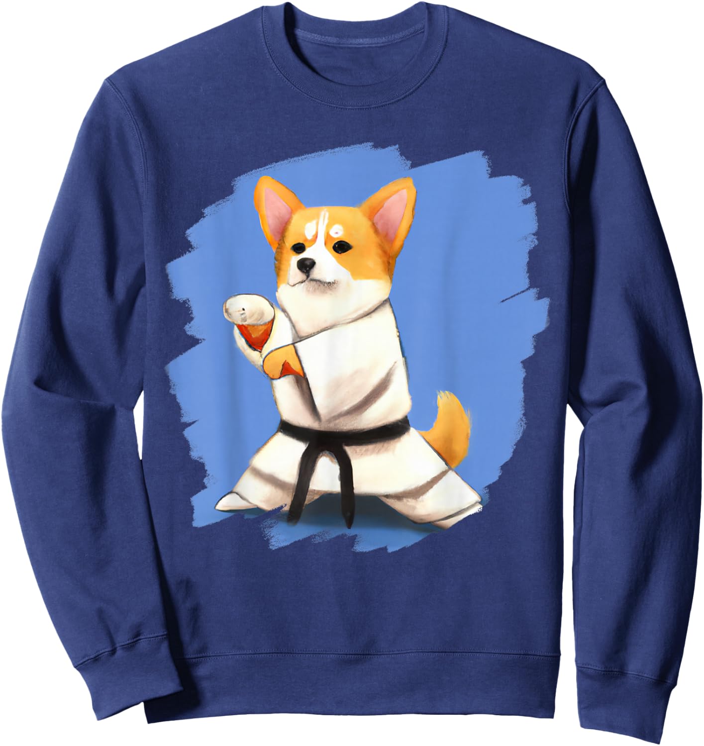 Corgi Doing Karate Kick Black Belt Martial Arts Dog Sweatshirt - Sweatshirt | Navy